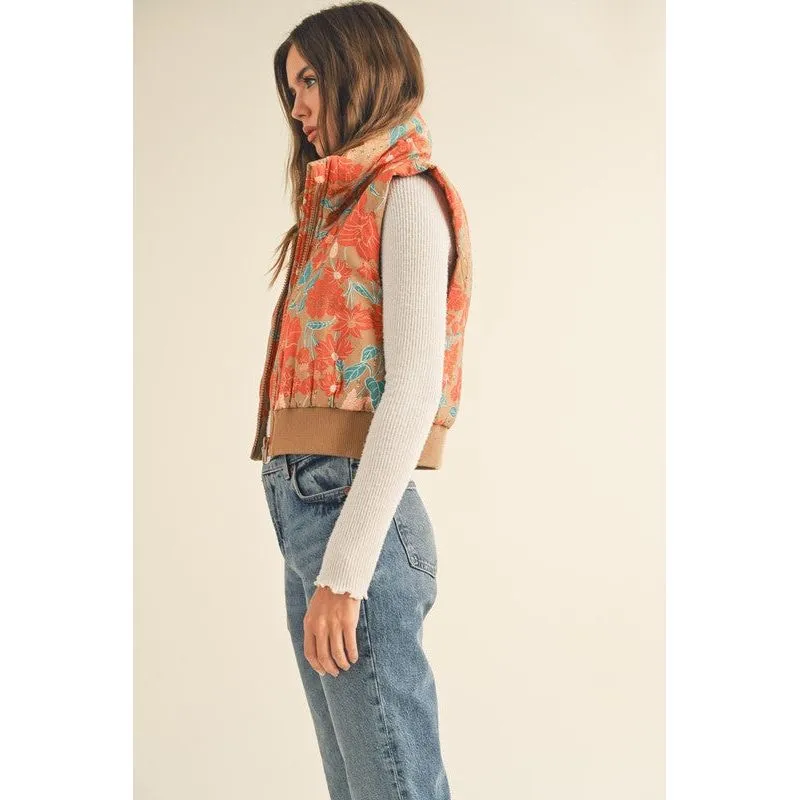 Floral Print Cropped Puffer Vest