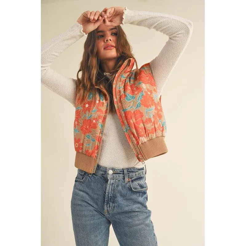 Floral Print Cropped Puffer Vest