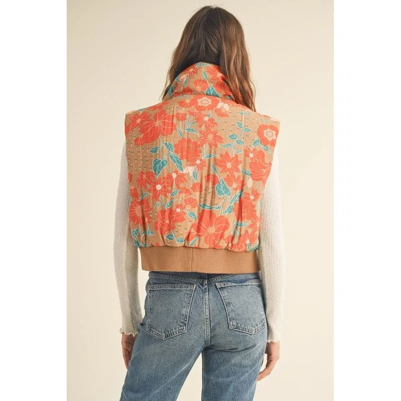 Floral Print Cropped Puffer Vest