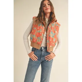 Floral Print Cropped Puffer Vest