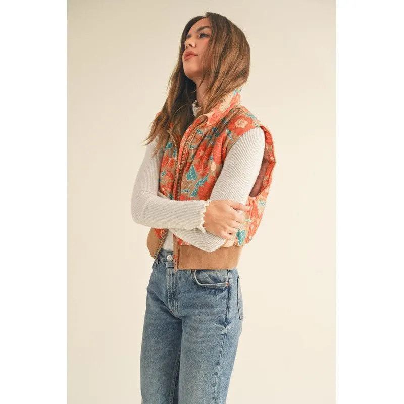 Floral Print Cropped Puffer Vest