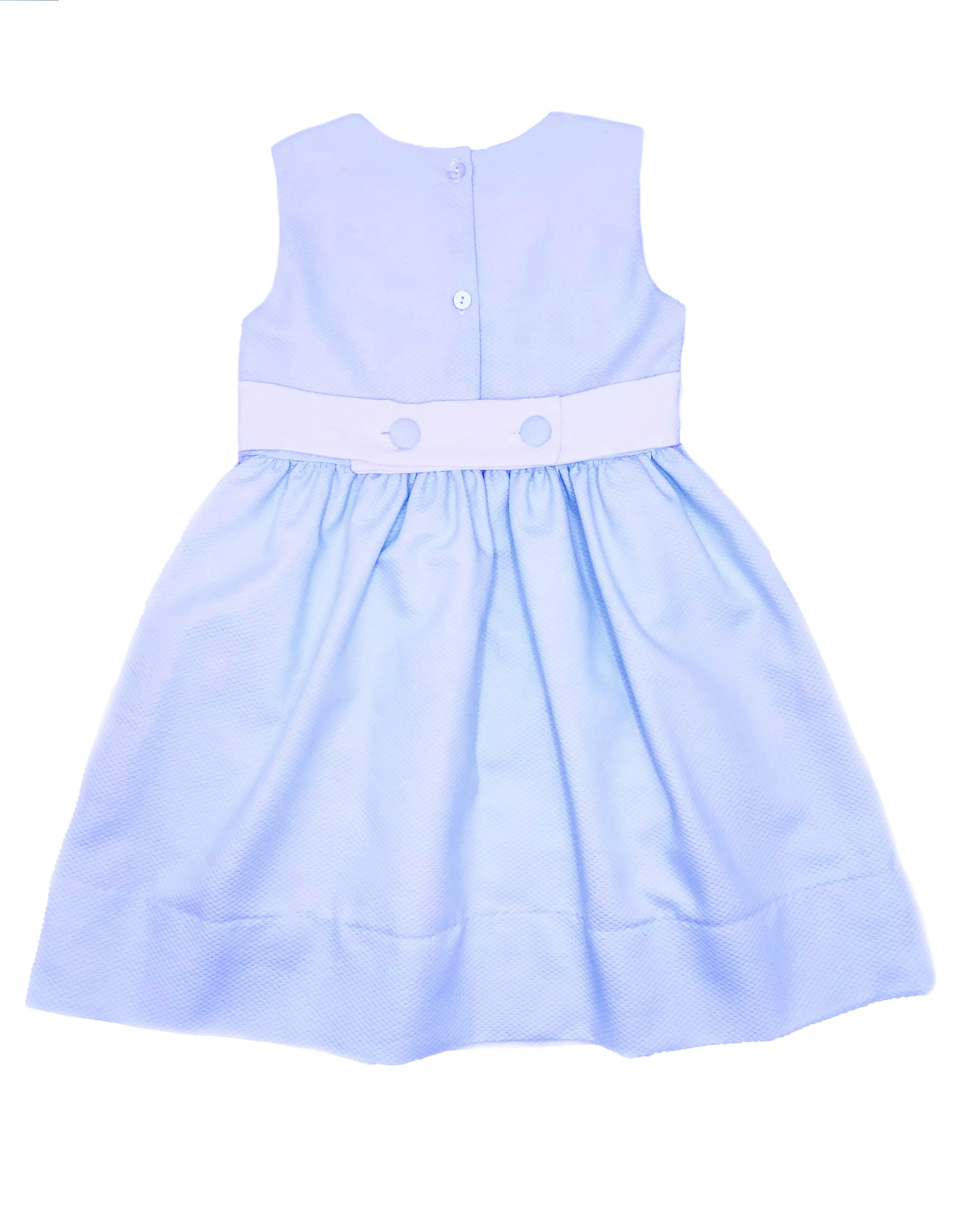 Girl's "Blue and White" Sleeveless Pique Dress