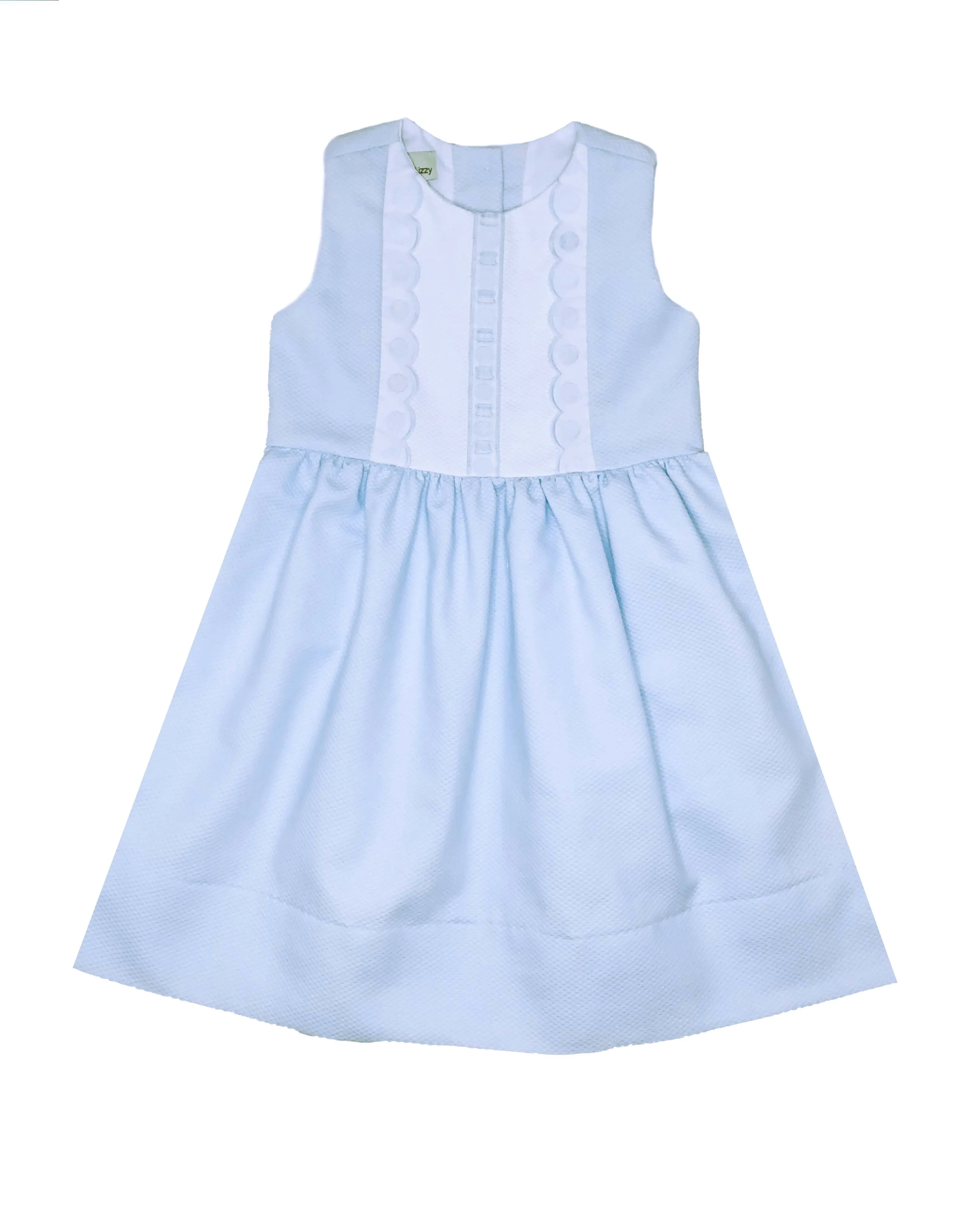 Girl's "Blue and White" Sleeveless Pique Dress