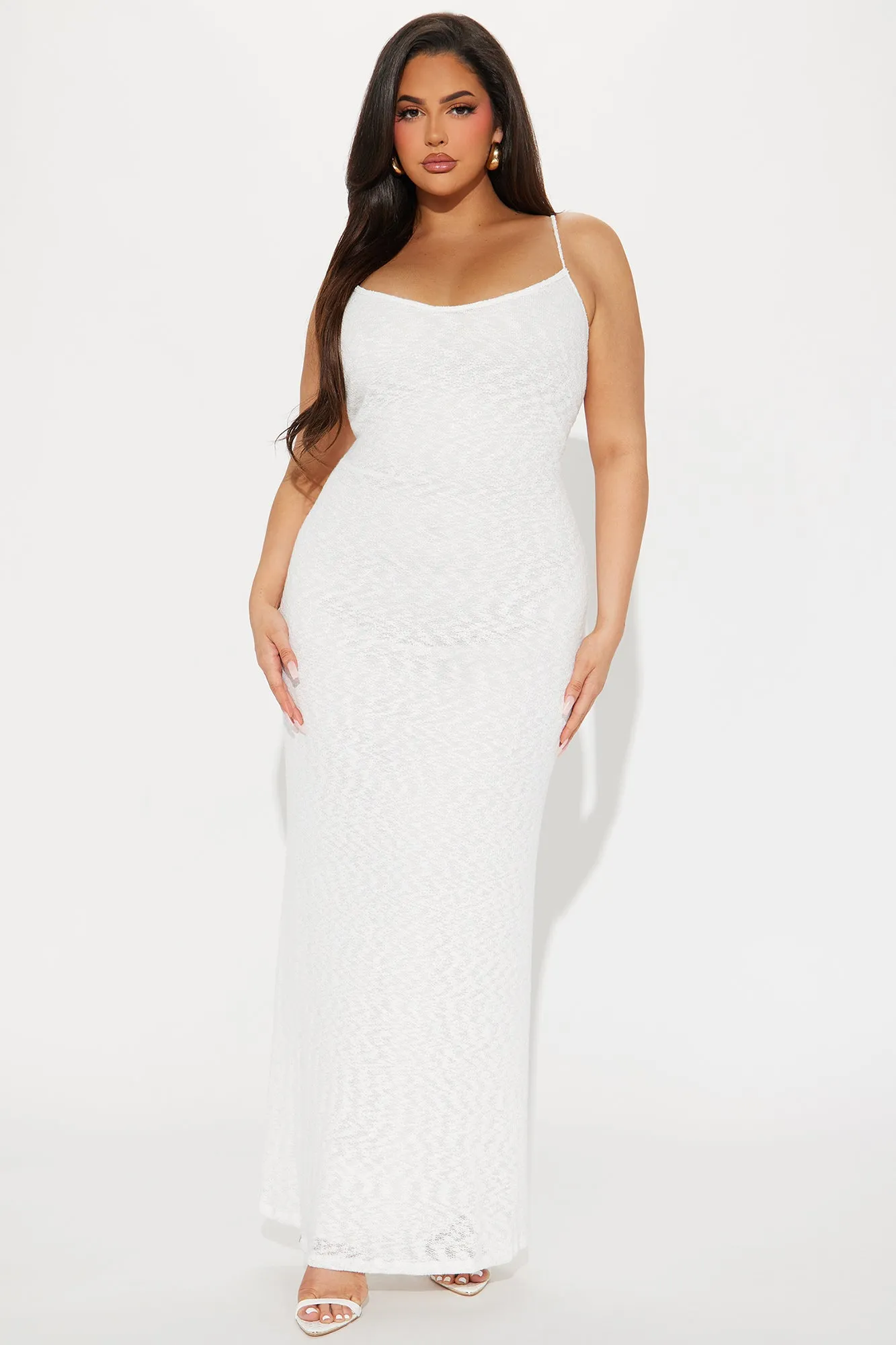 Heather Open Knit Maxi Dress - White