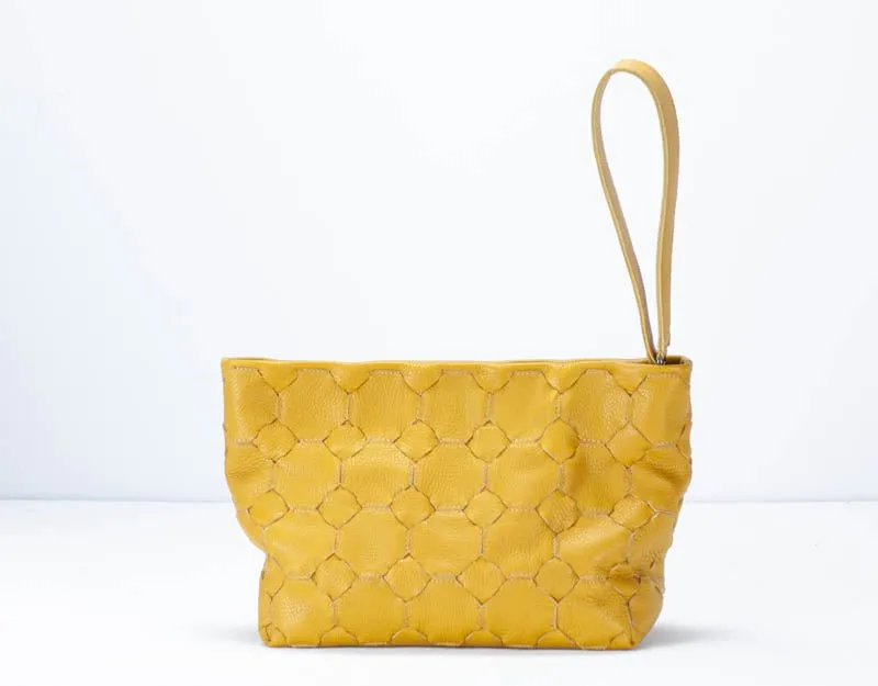 Helon clutch - Handwoven yellow leather