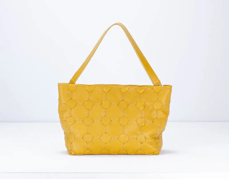 Helon clutch - Handwoven yellow leather