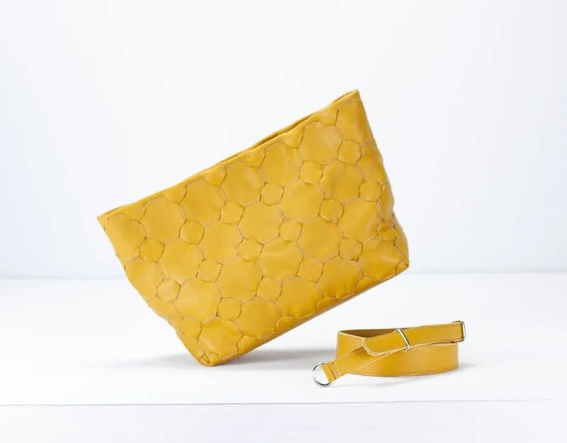 Helon clutch - Handwoven yellow leather