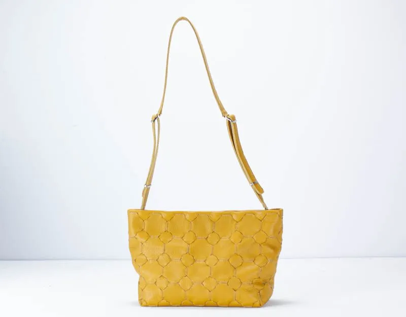 Helon clutch - Handwoven yellow leather