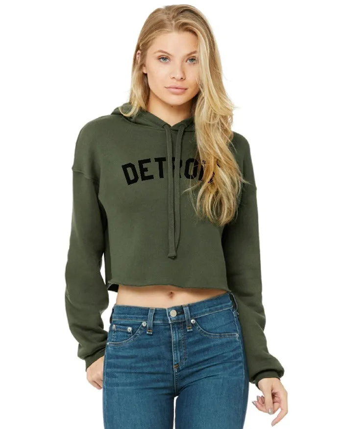 Ink Detroit Fleece Crop Hoodie - Military Green