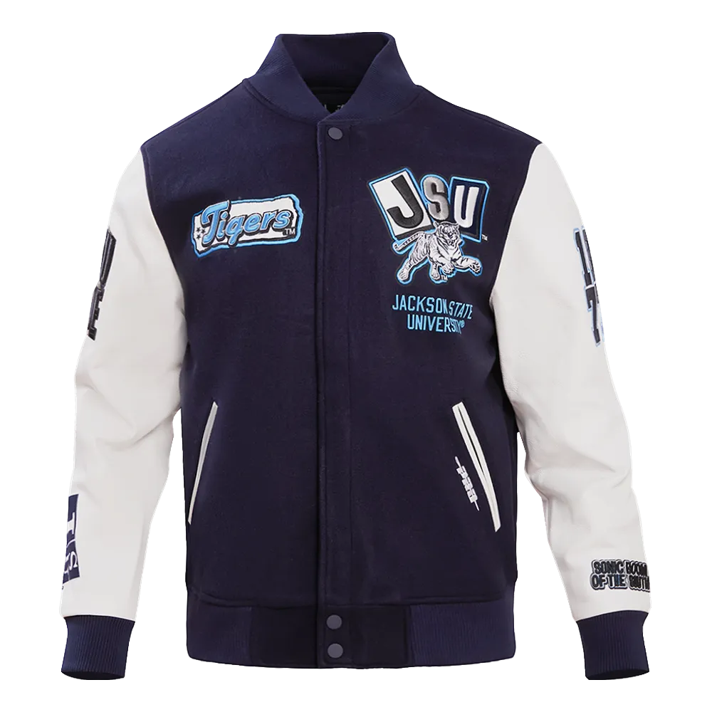 JACKSON STATE UNIVERSITY HOMECOMING MEN'S WOOL VARSITY JACKET (MIDNIGHT NAVY/WHITE)