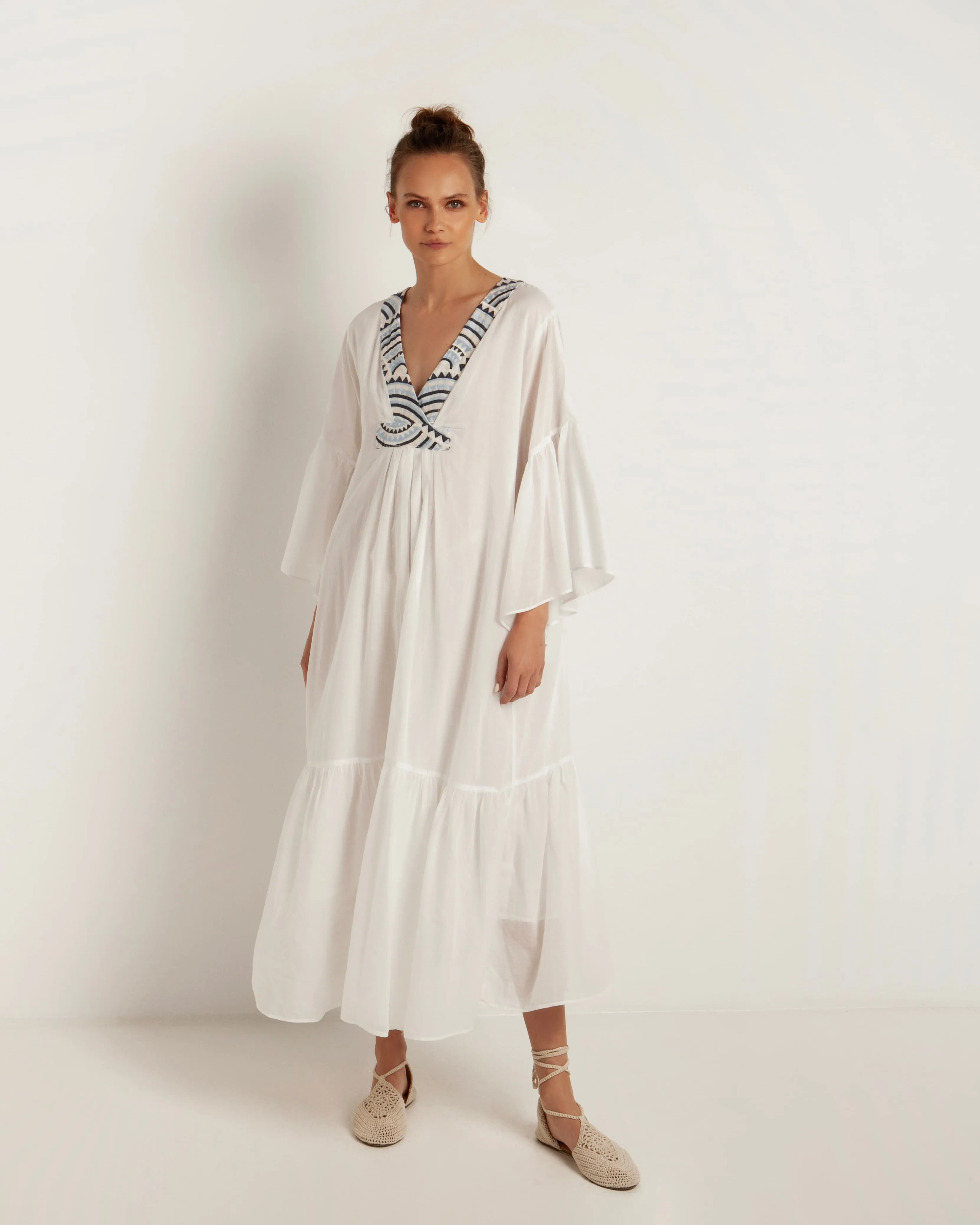 Kori Cotton Voile Maxi Dress | White & Blue