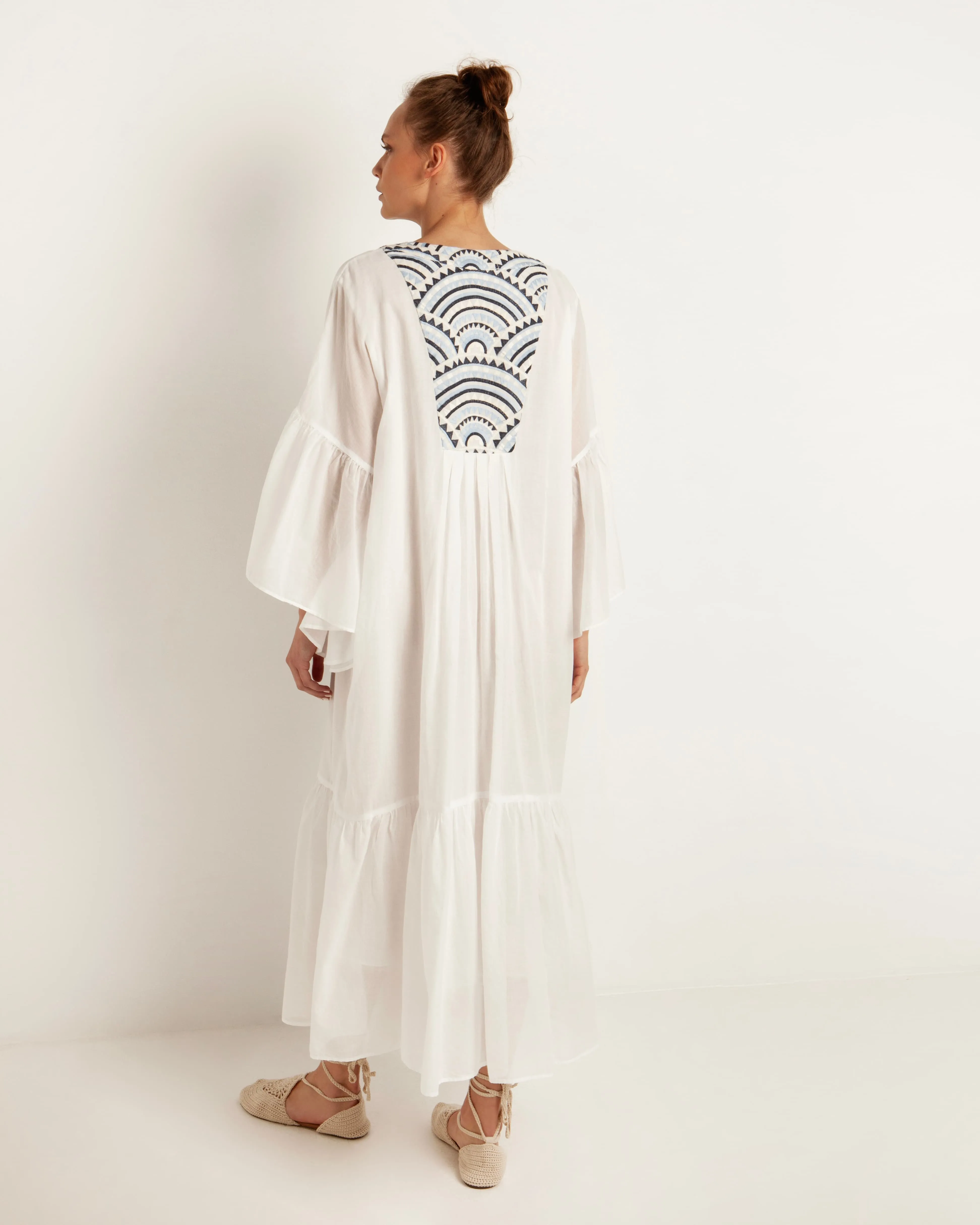 Kori Cotton Voile Maxi Dress | White & Blue