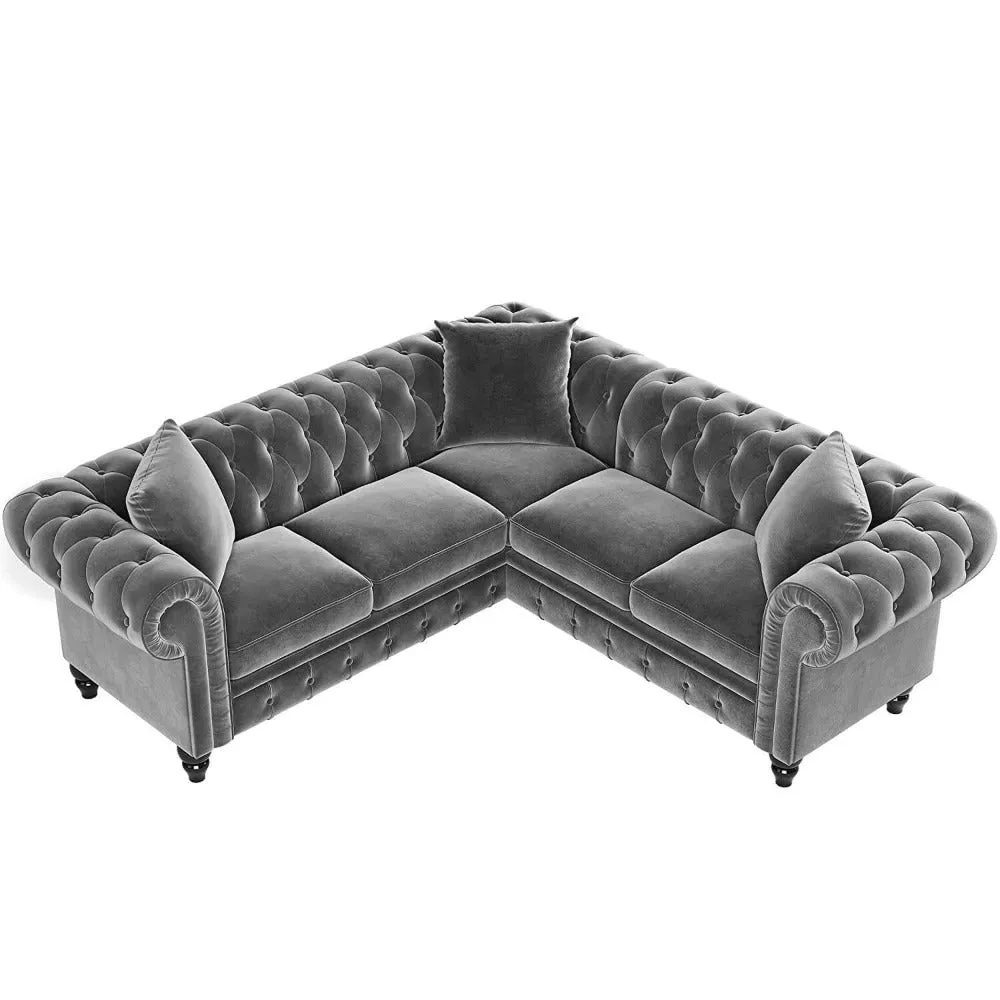 Krisp Chesterfield Sectional Sofa Set in Grey Colour