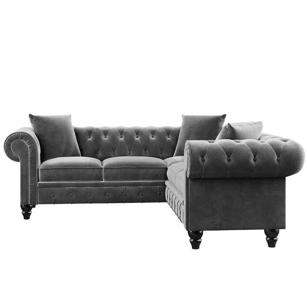 Krisp Chesterfield Sectional Sofa Set in Grey Colour