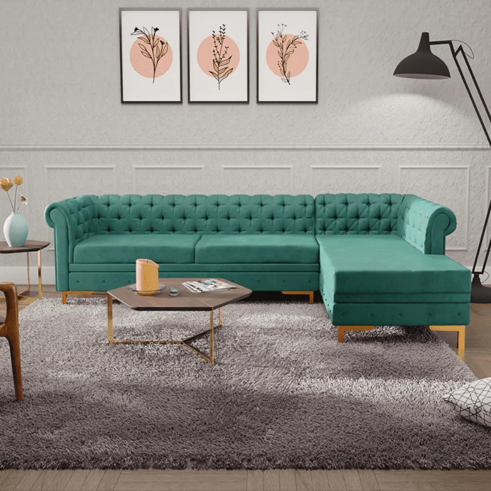 Lexis Tufted back Suede Chesterfield Sectional Sofa