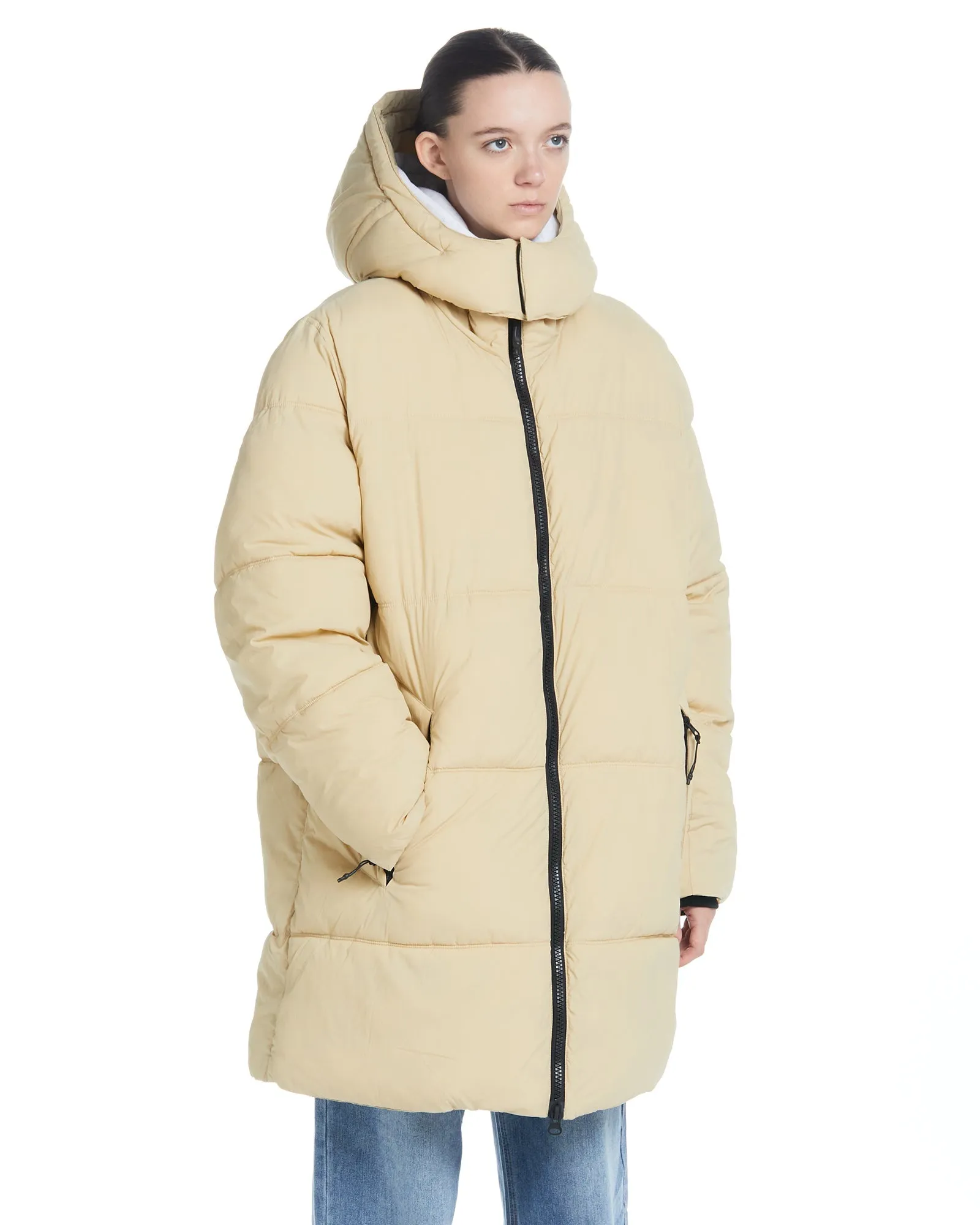 Long Hooded Puffer - Cream