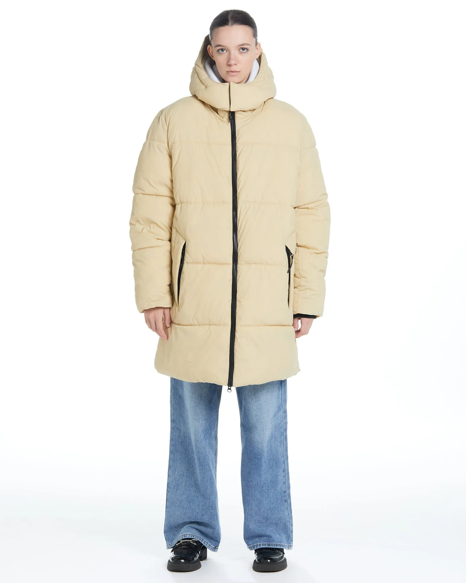 Long Hooded Puffer - Cream