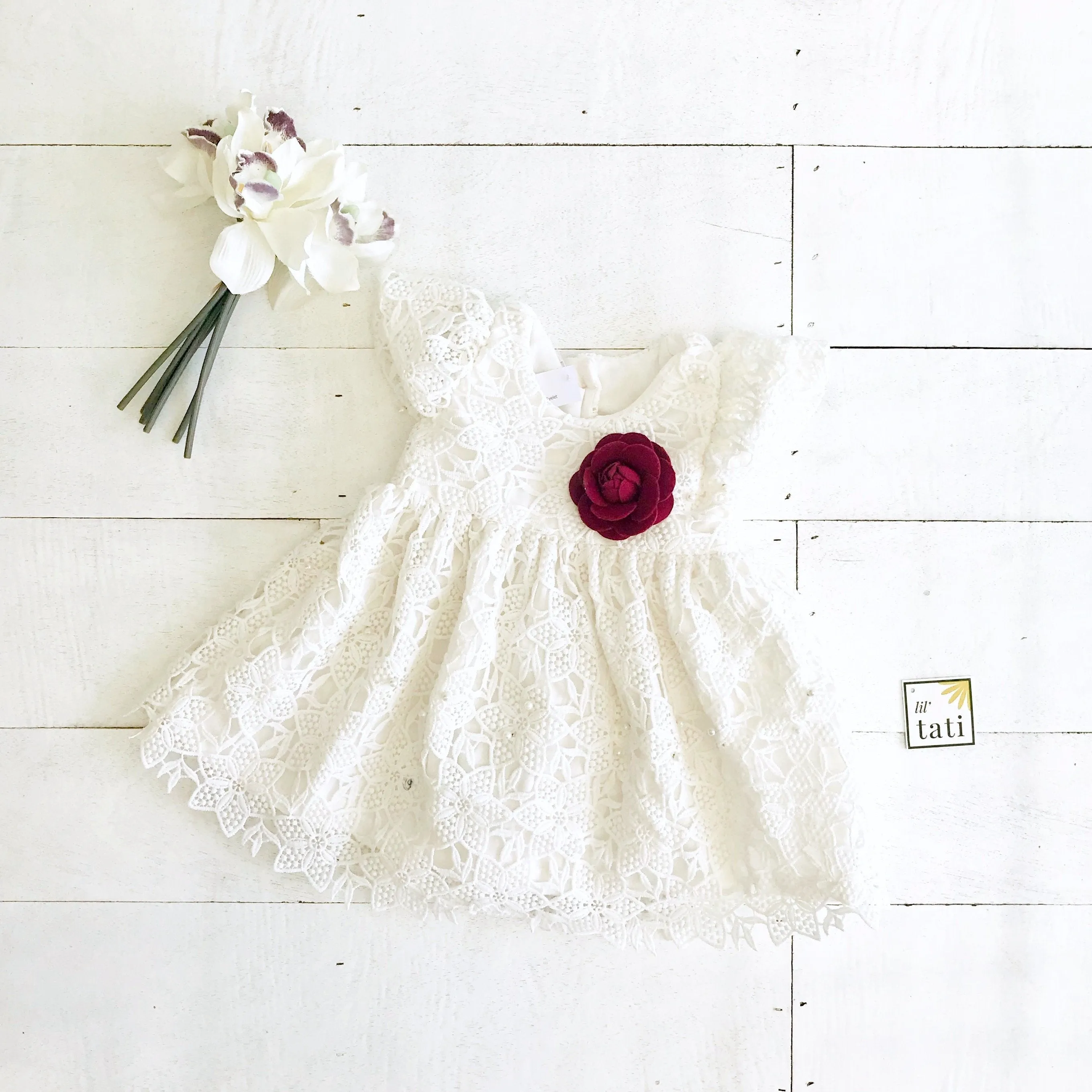 Lotus Dress in White Pearl Eyelet