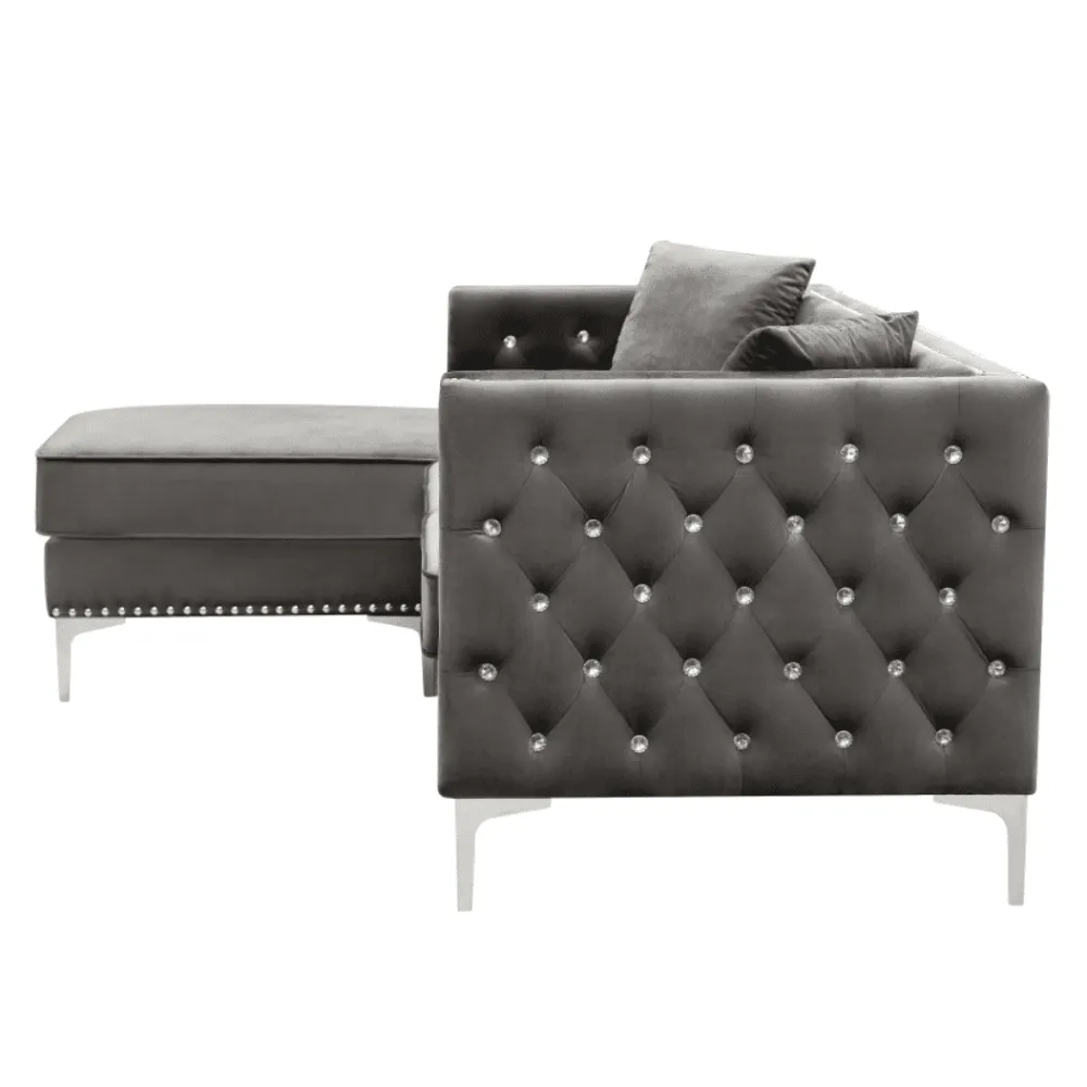 Lotus Grey Chesterfield Sectional Sofa Set