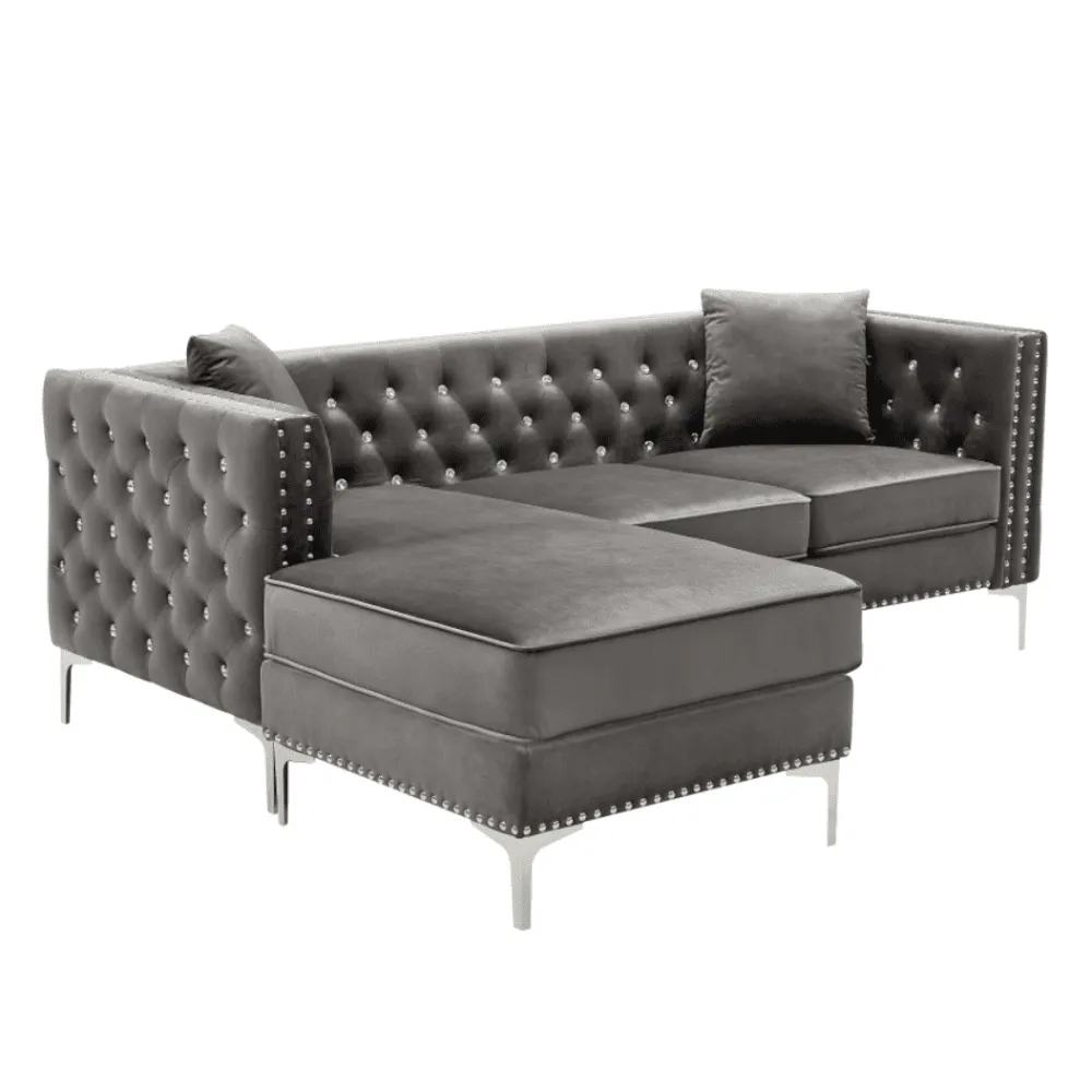 Lotus Grey Chesterfield Sectional Sofa Set