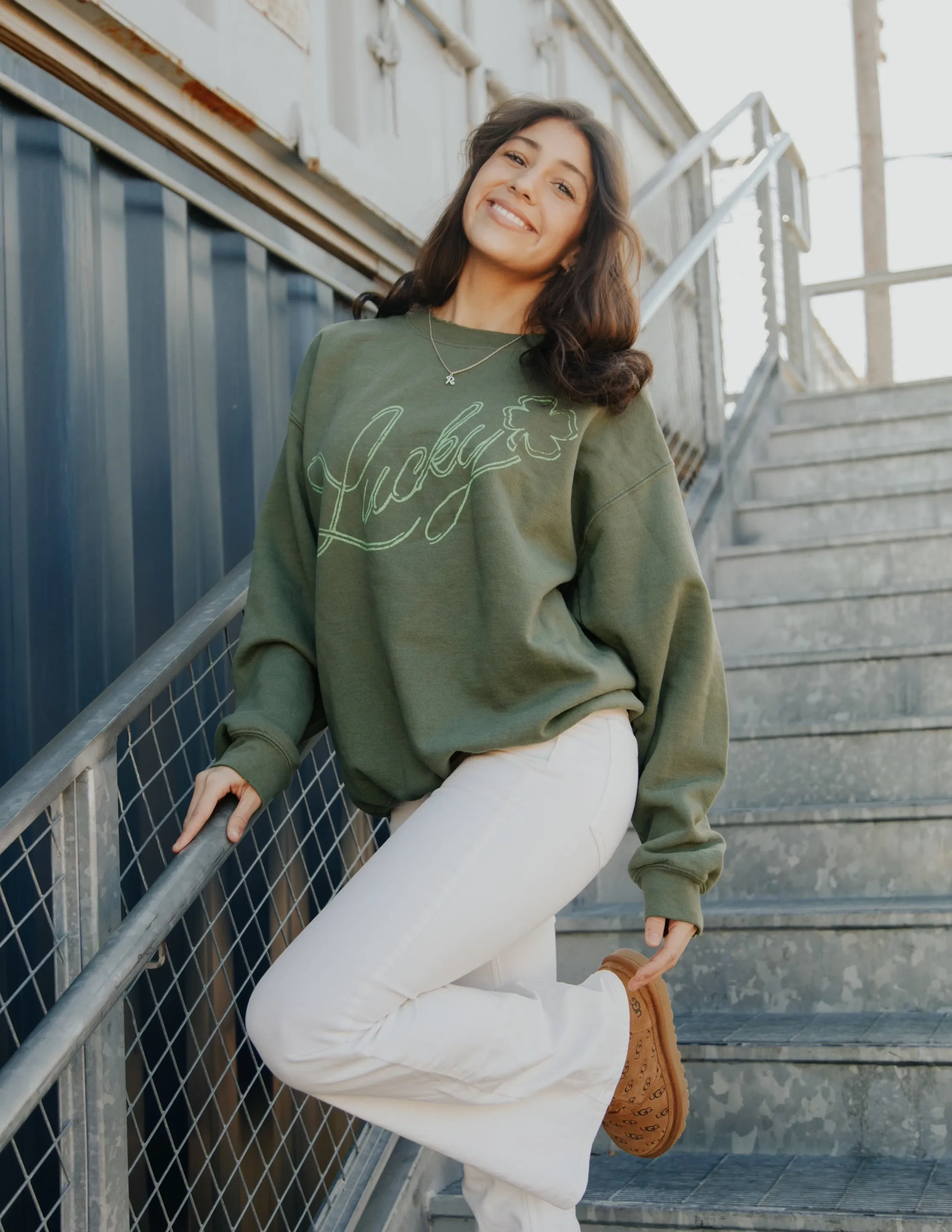 Lucky Military Green Thrifted Sweatshirt