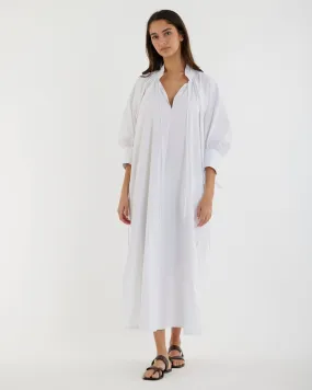 Marie Poplin Tie Dress - White