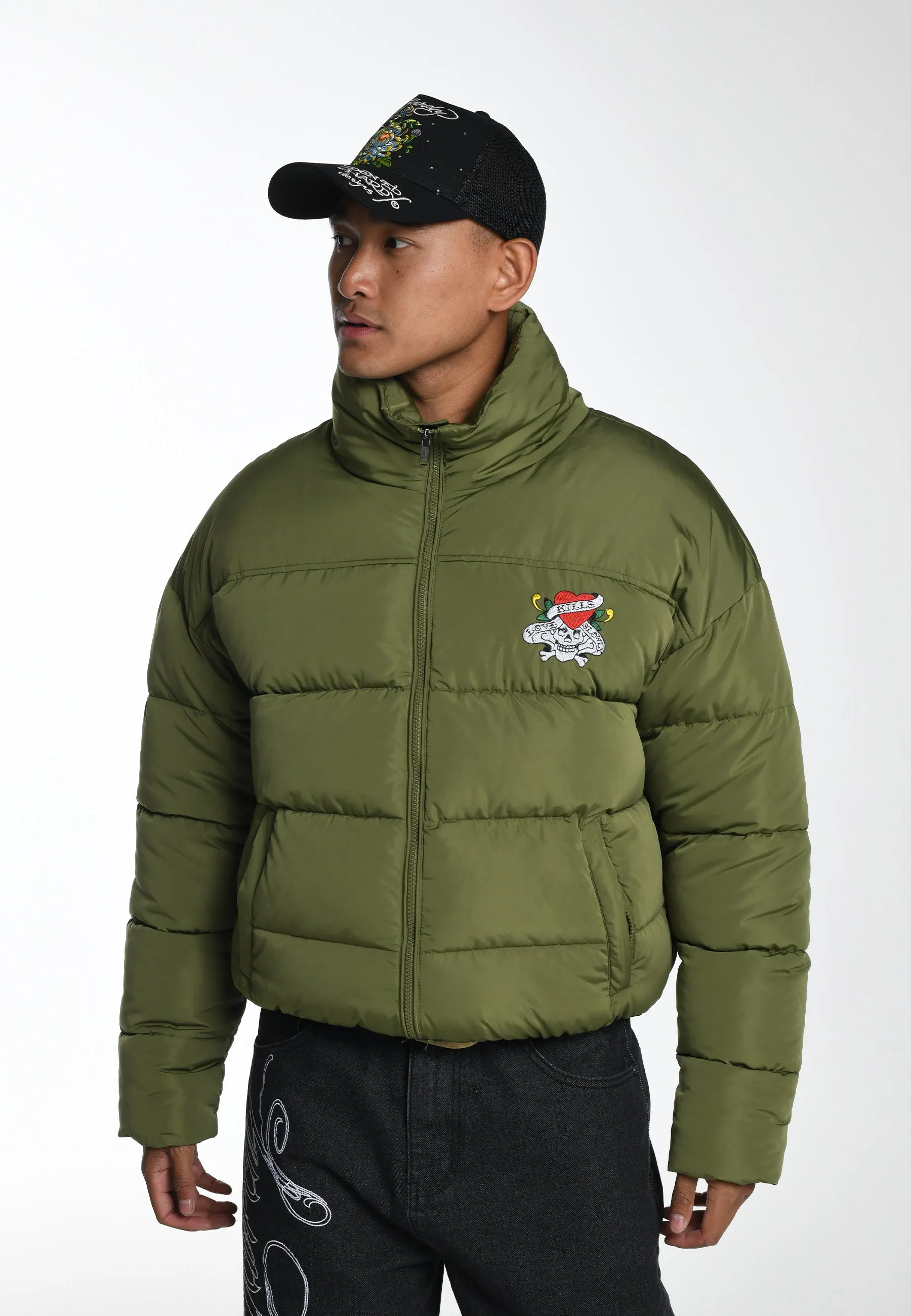 Mens Lks-Nyc-Skull Puffer Jacket - Green