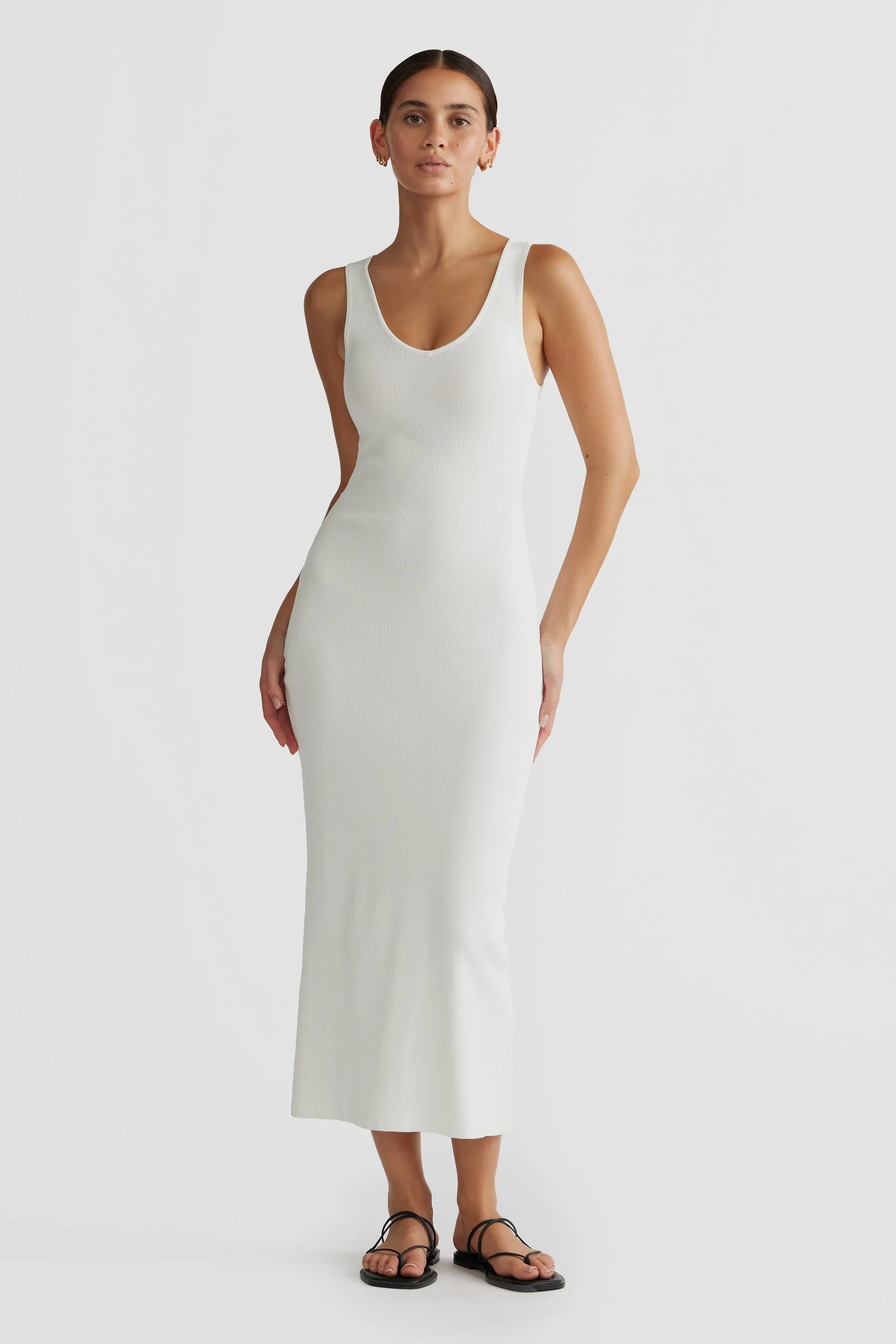 Mia Knit Midi Dress White