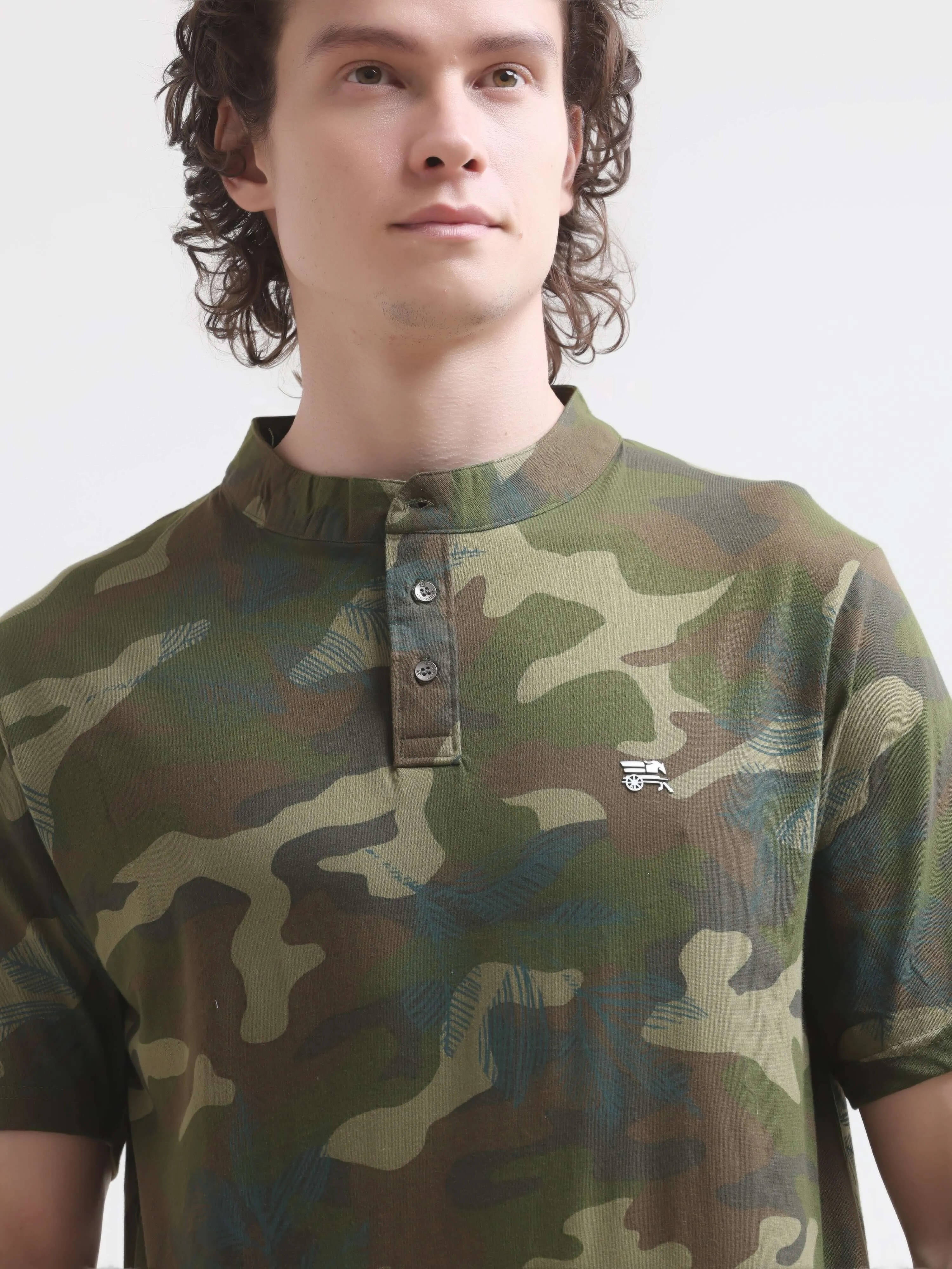 Military camouflage green henley tshirt