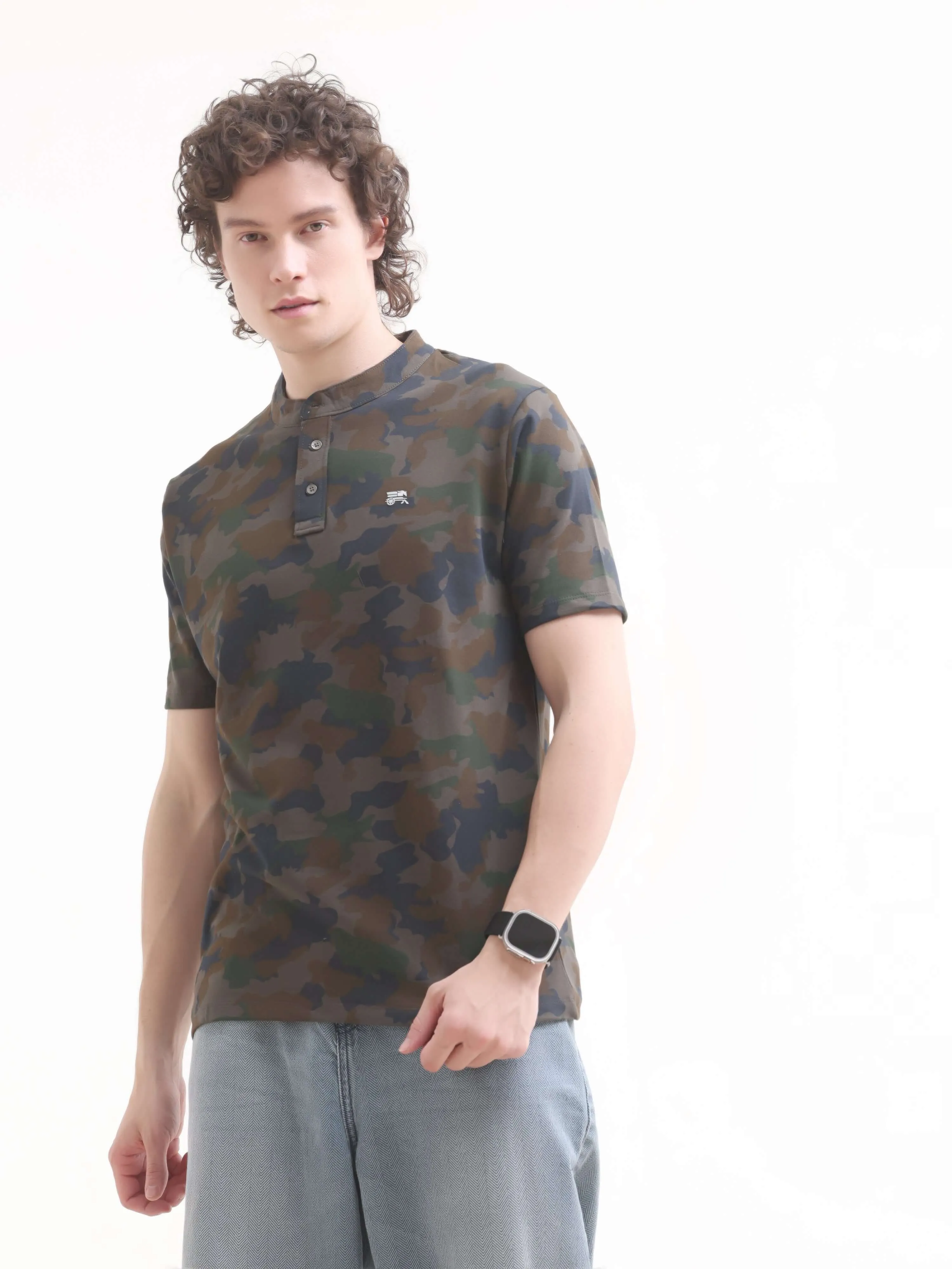 Military camouflage navy henley tshirt