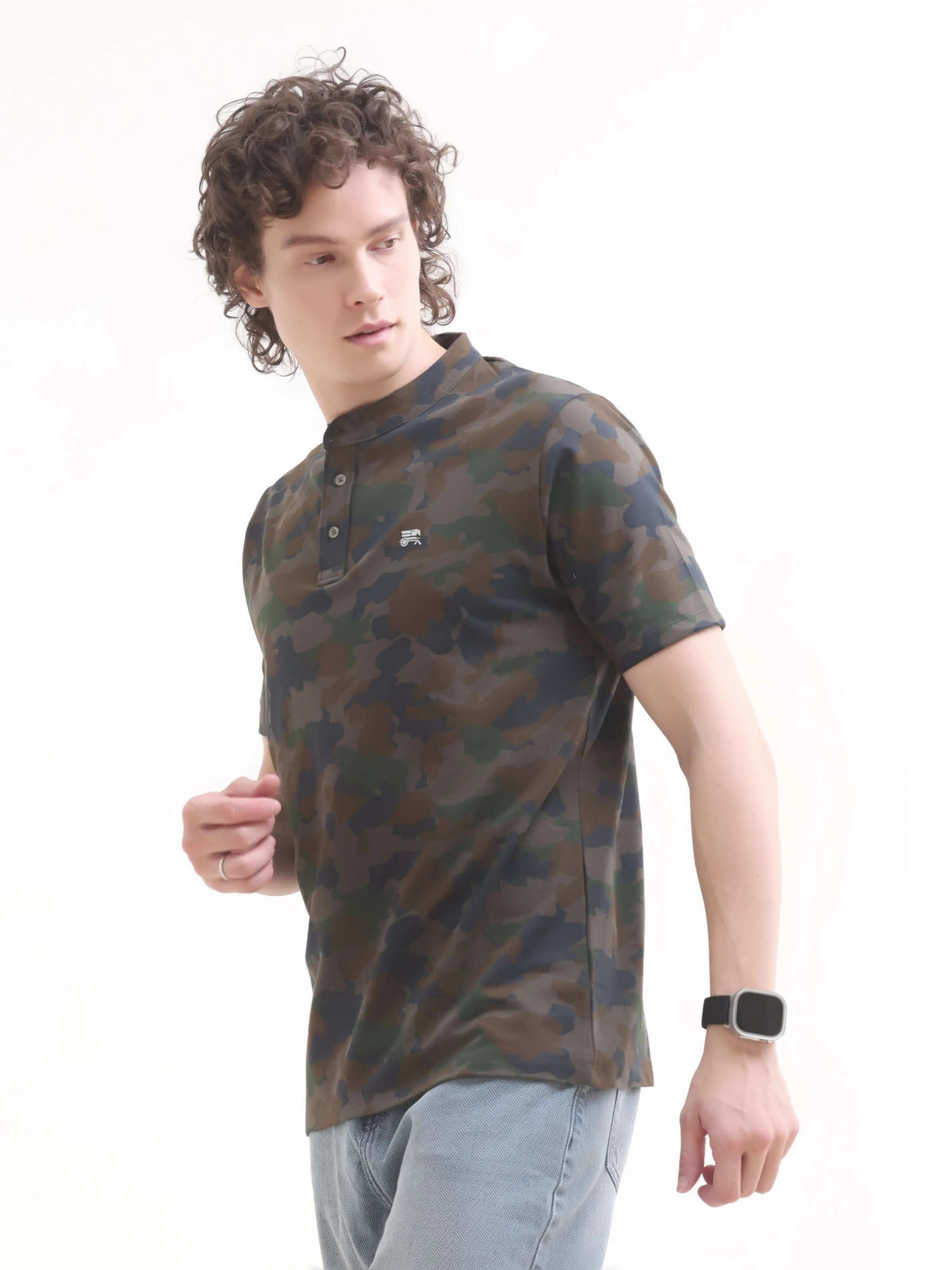 Military camouflage navy henley tshirt