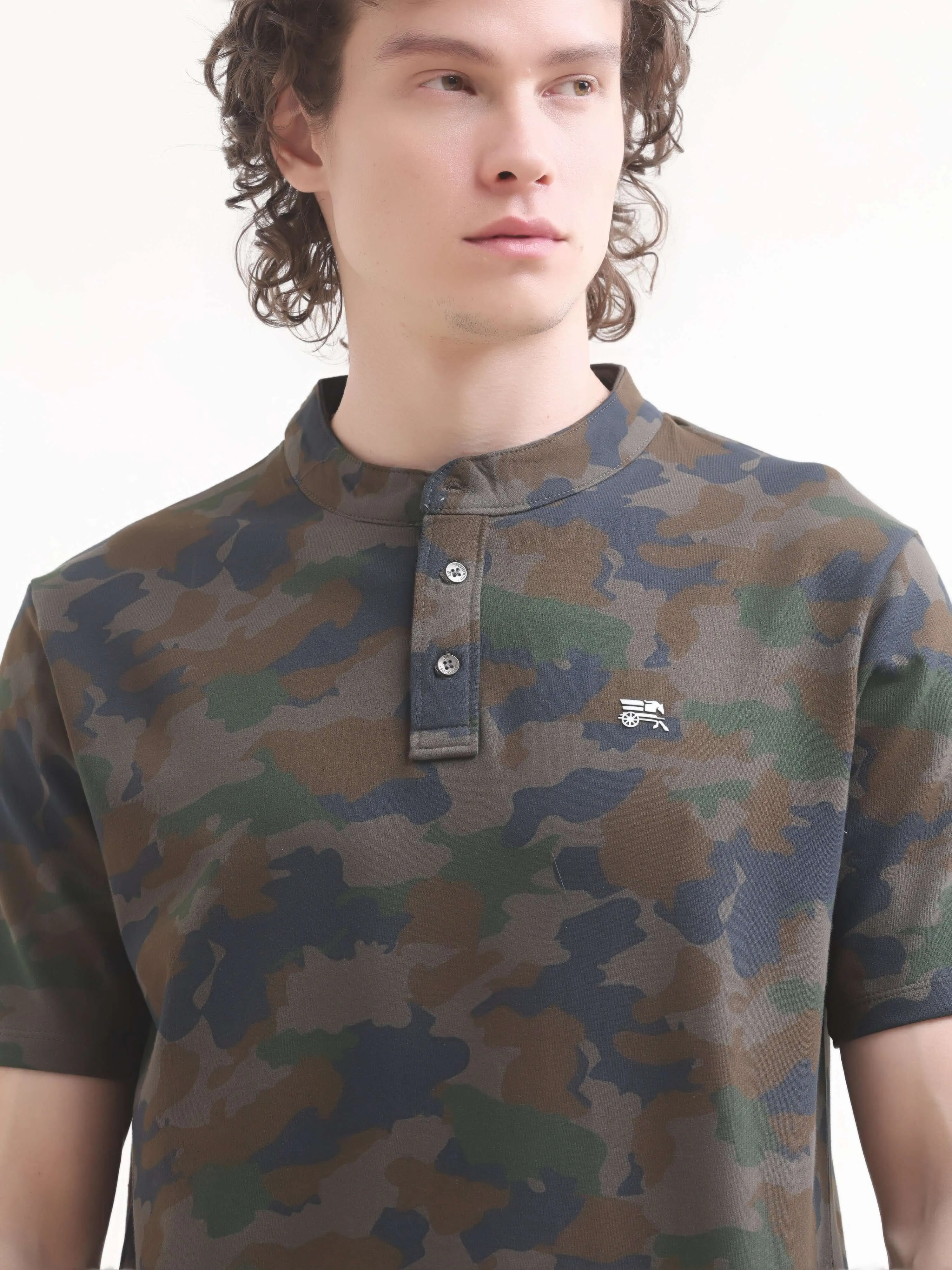 Military camouflage navy henley tshirt