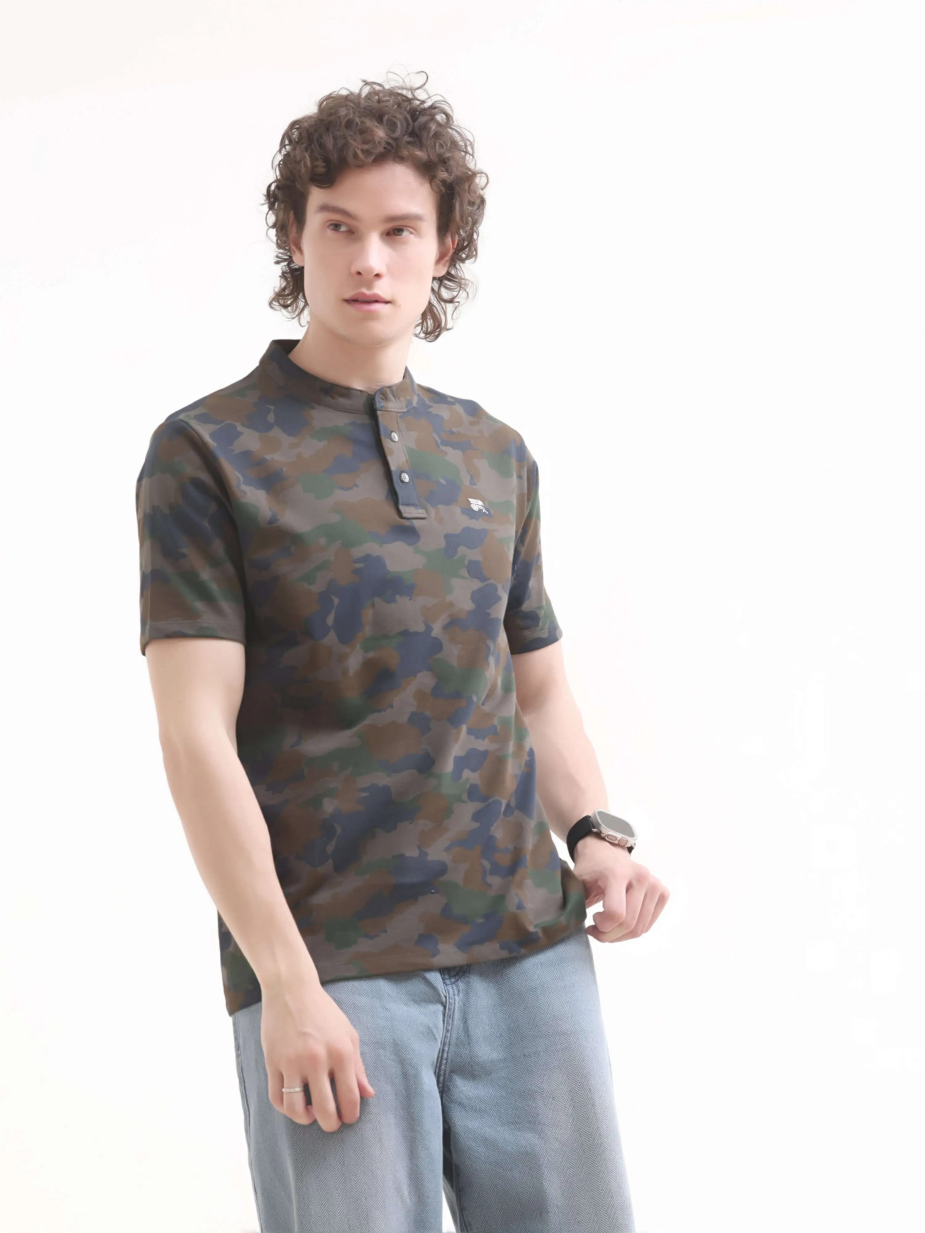 Military camouflage navy henley tshirt