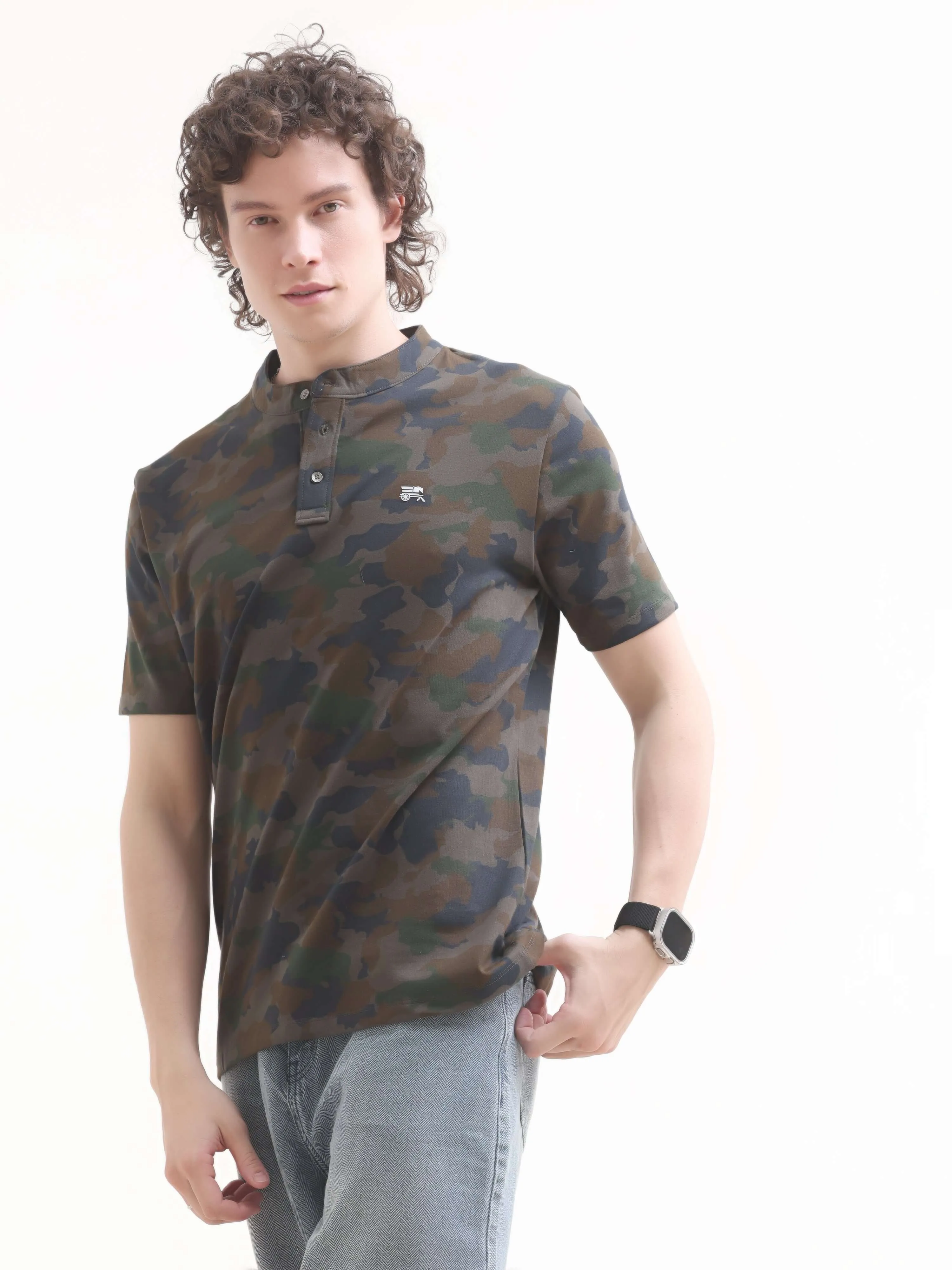 Military camouflage navy henley tshirt