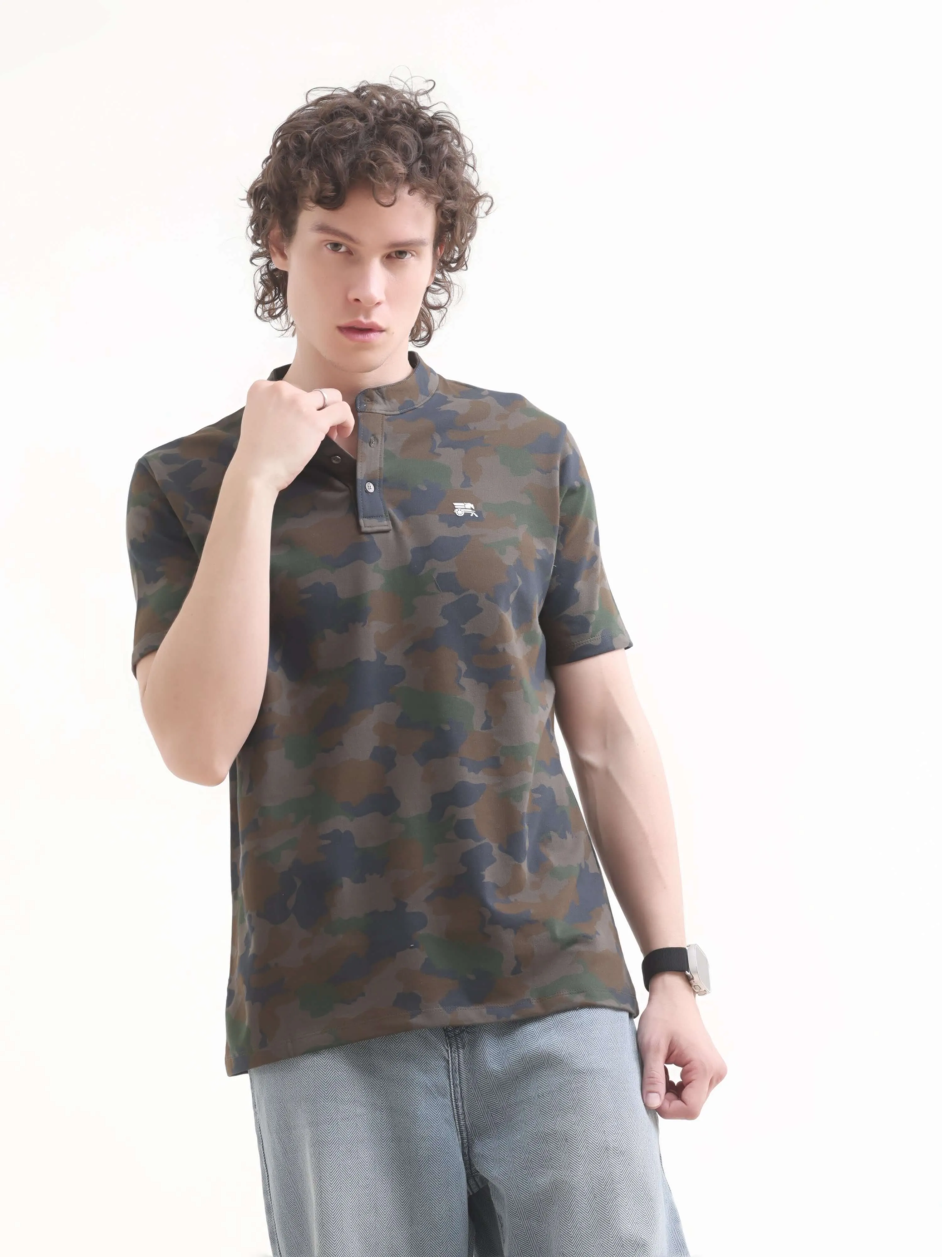 Military camouflage navy henley tshirt