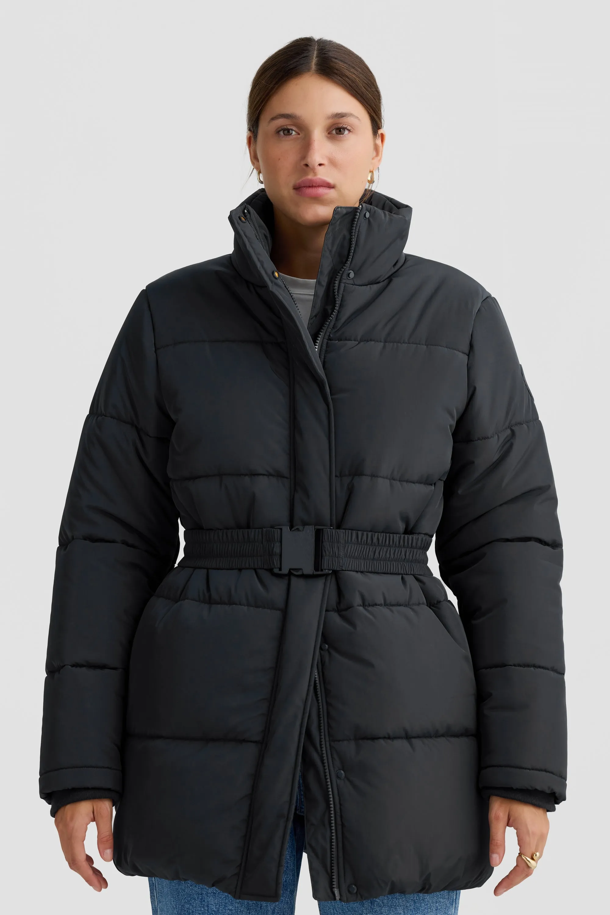 Monty Belted Mid Length Puffer Jacket Black