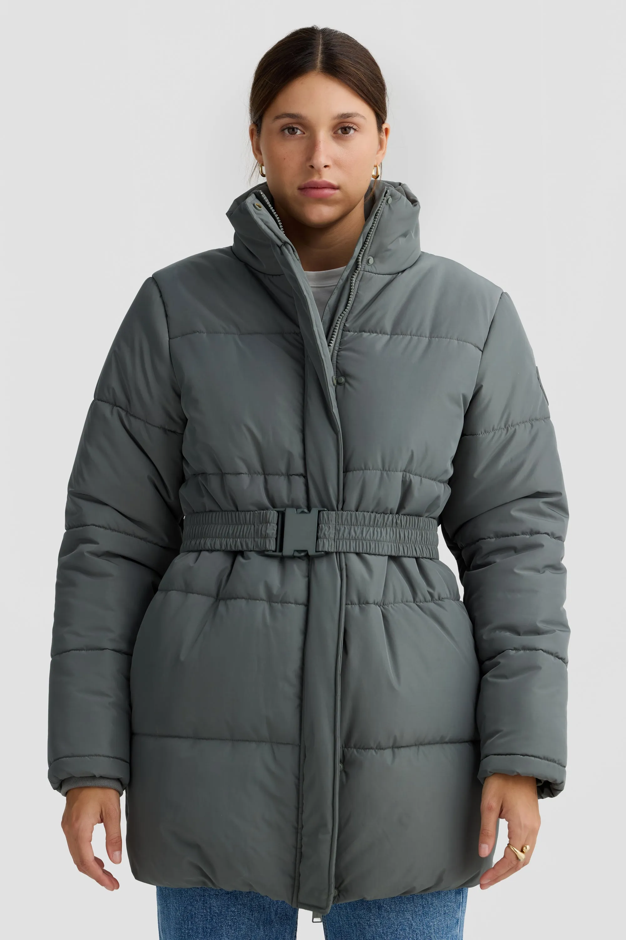 Monty Belted Mid Length Puffer Jacket Eucalyptus