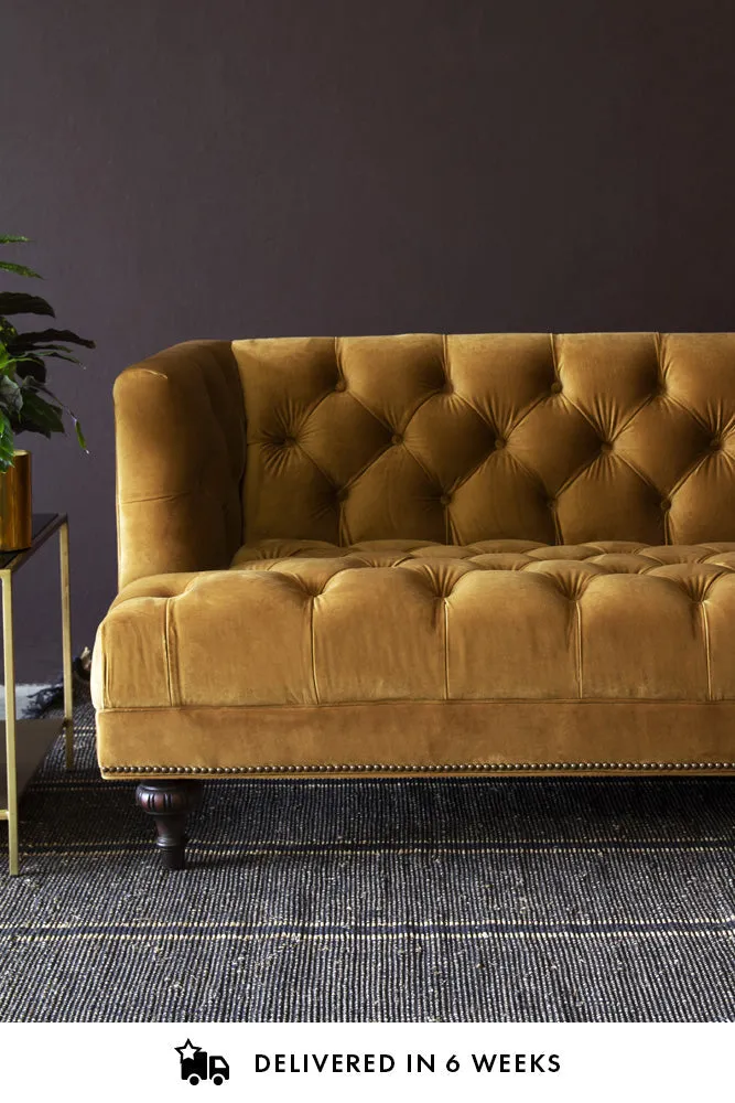 Ochre Gold Velvet Chesterfield 3 Seater Sofa