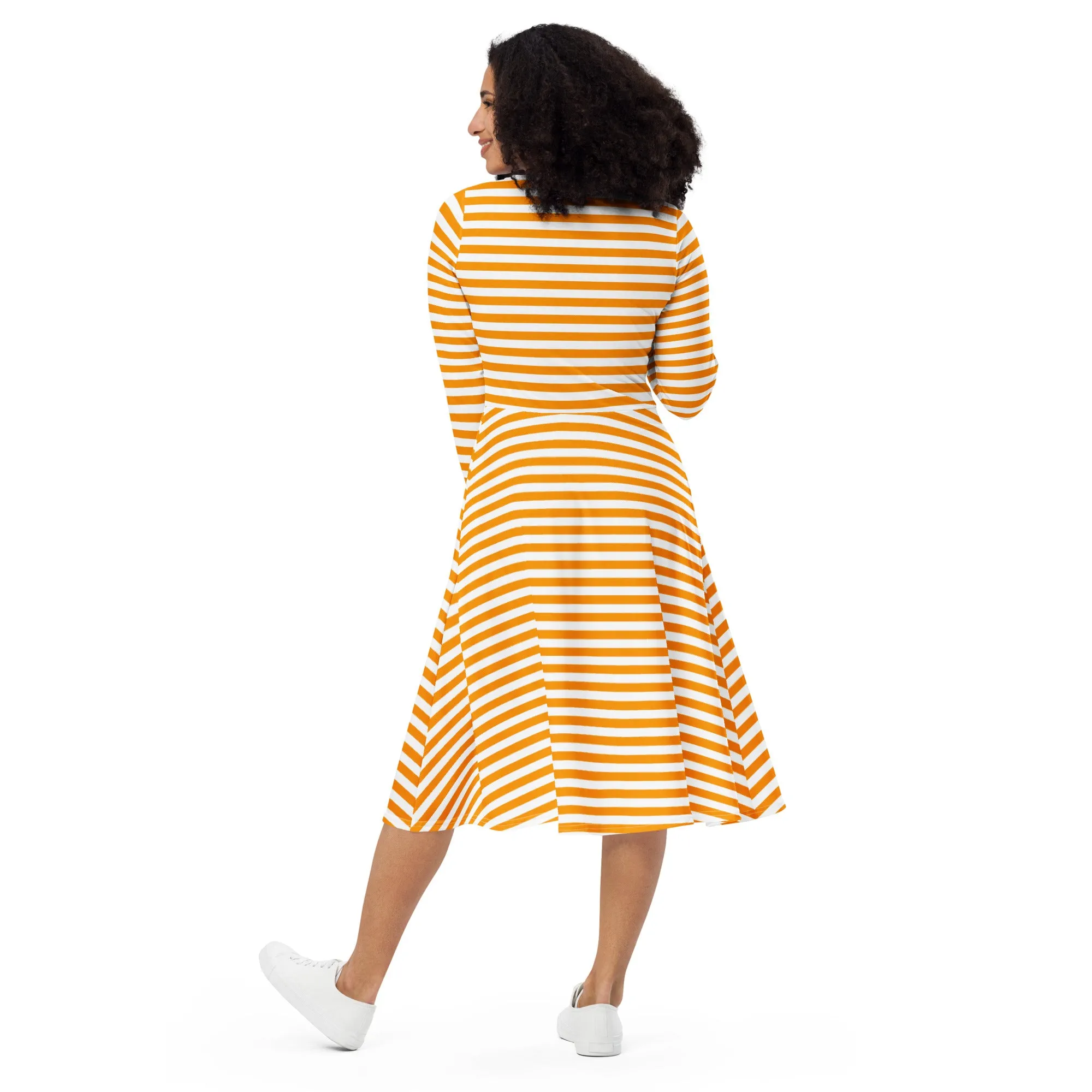 Orange And White Striped Dress Long Sleeves