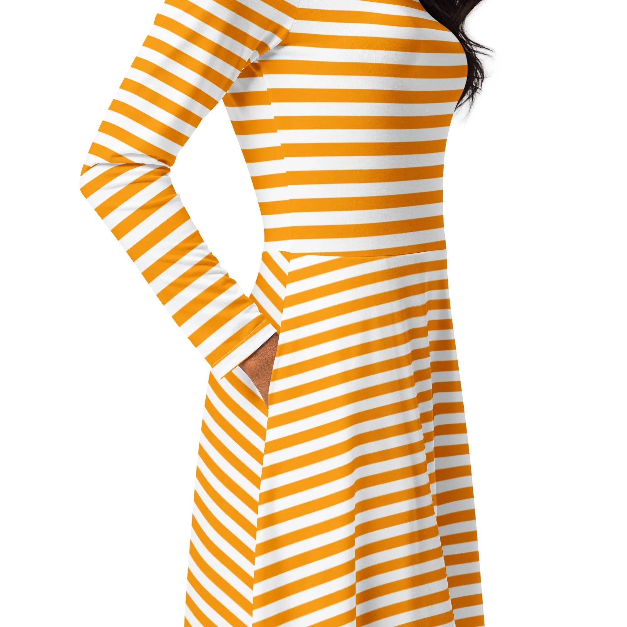 Orange And White Striped Dress Long Sleeves