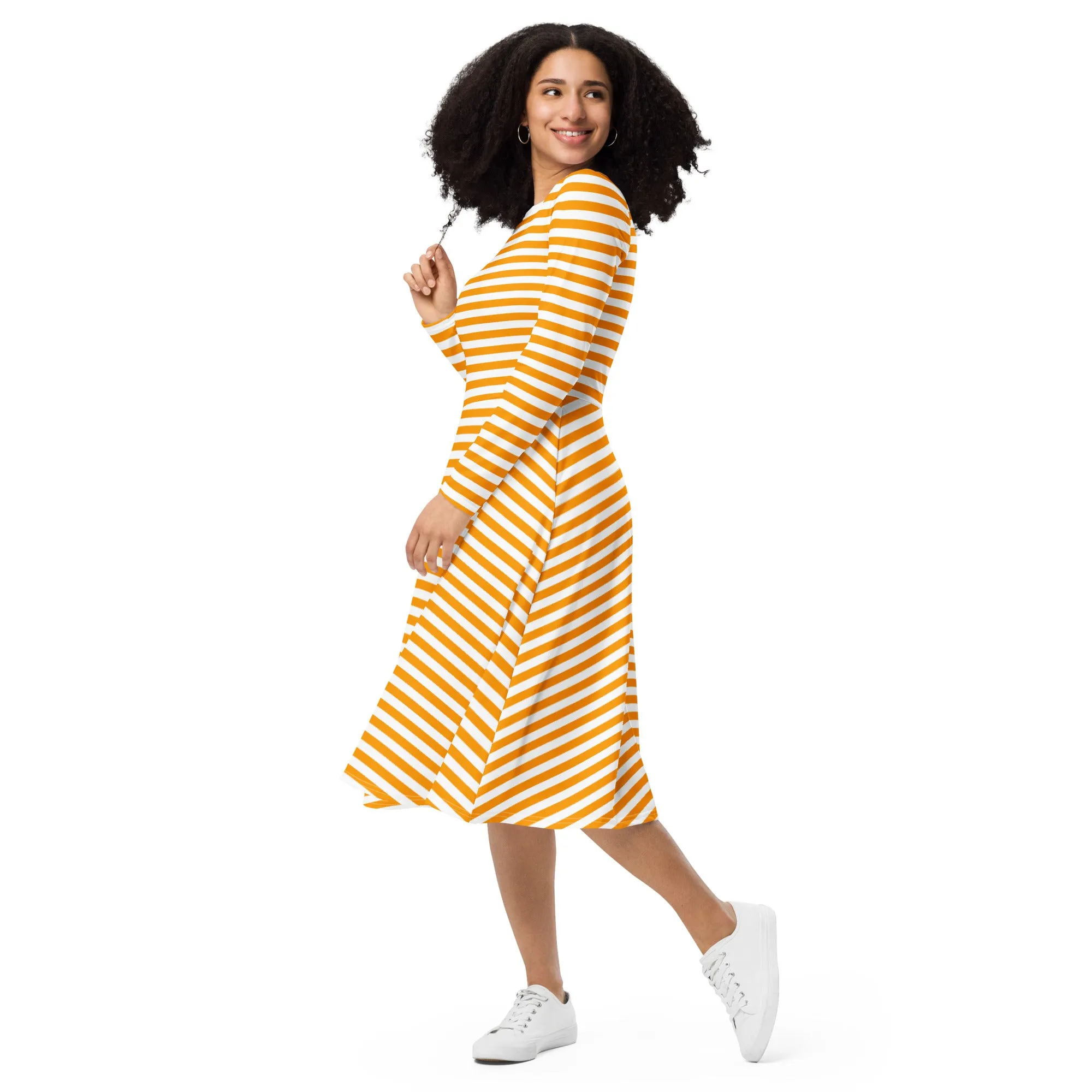 Orange And White Striped Dress Long Sleeves