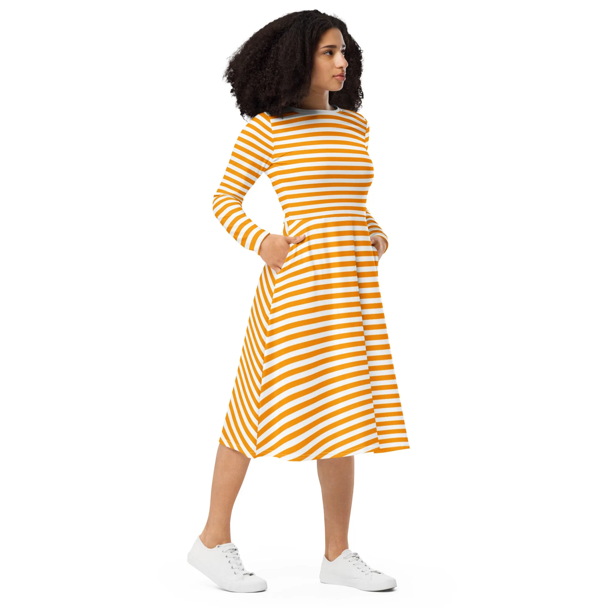 Orange And White Striped Dress Long Sleeves