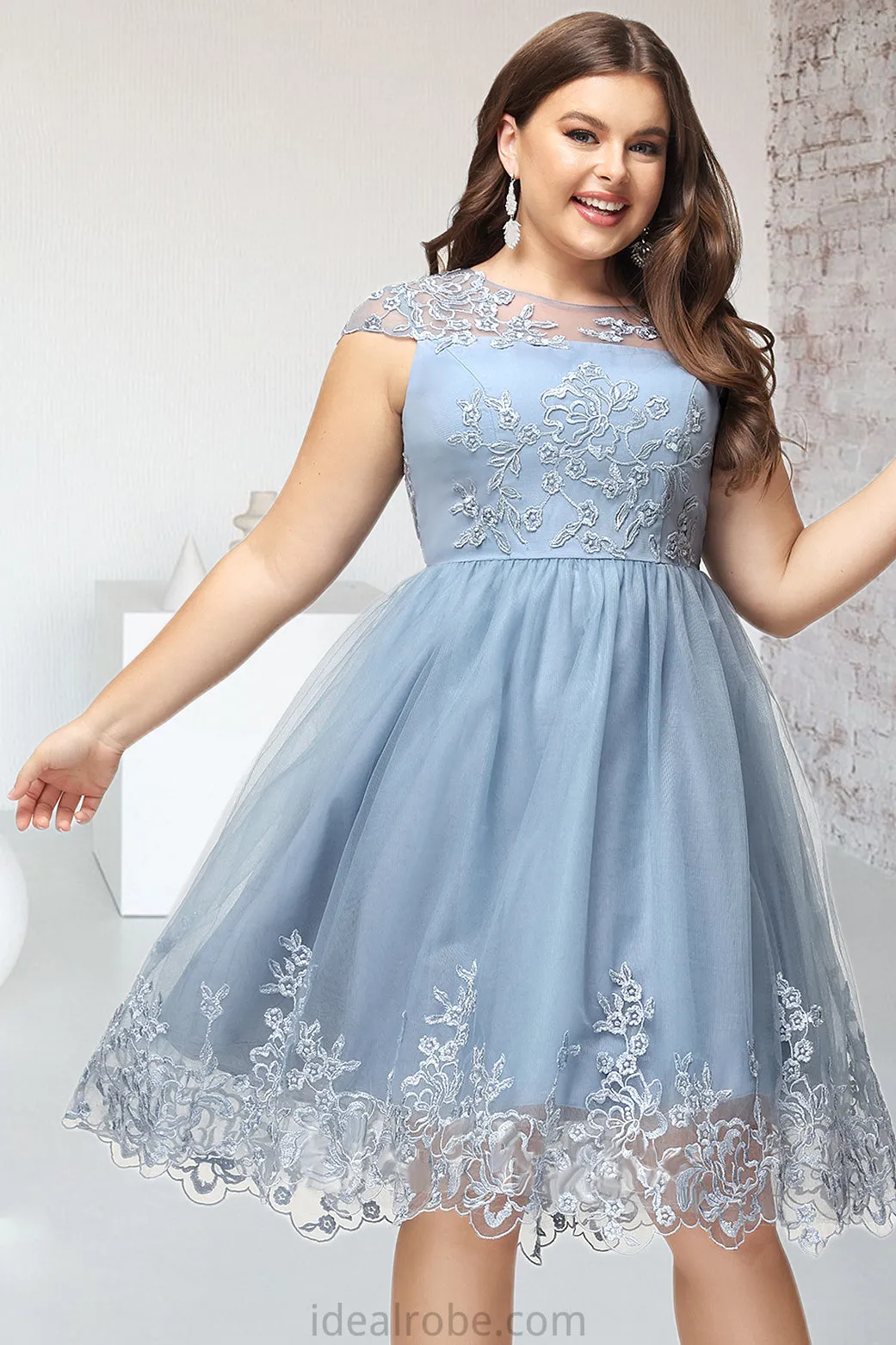 Paisley A-line Scoop Knee-Length Lace Tulle Homecoming Dress With Sequins STKP0020579