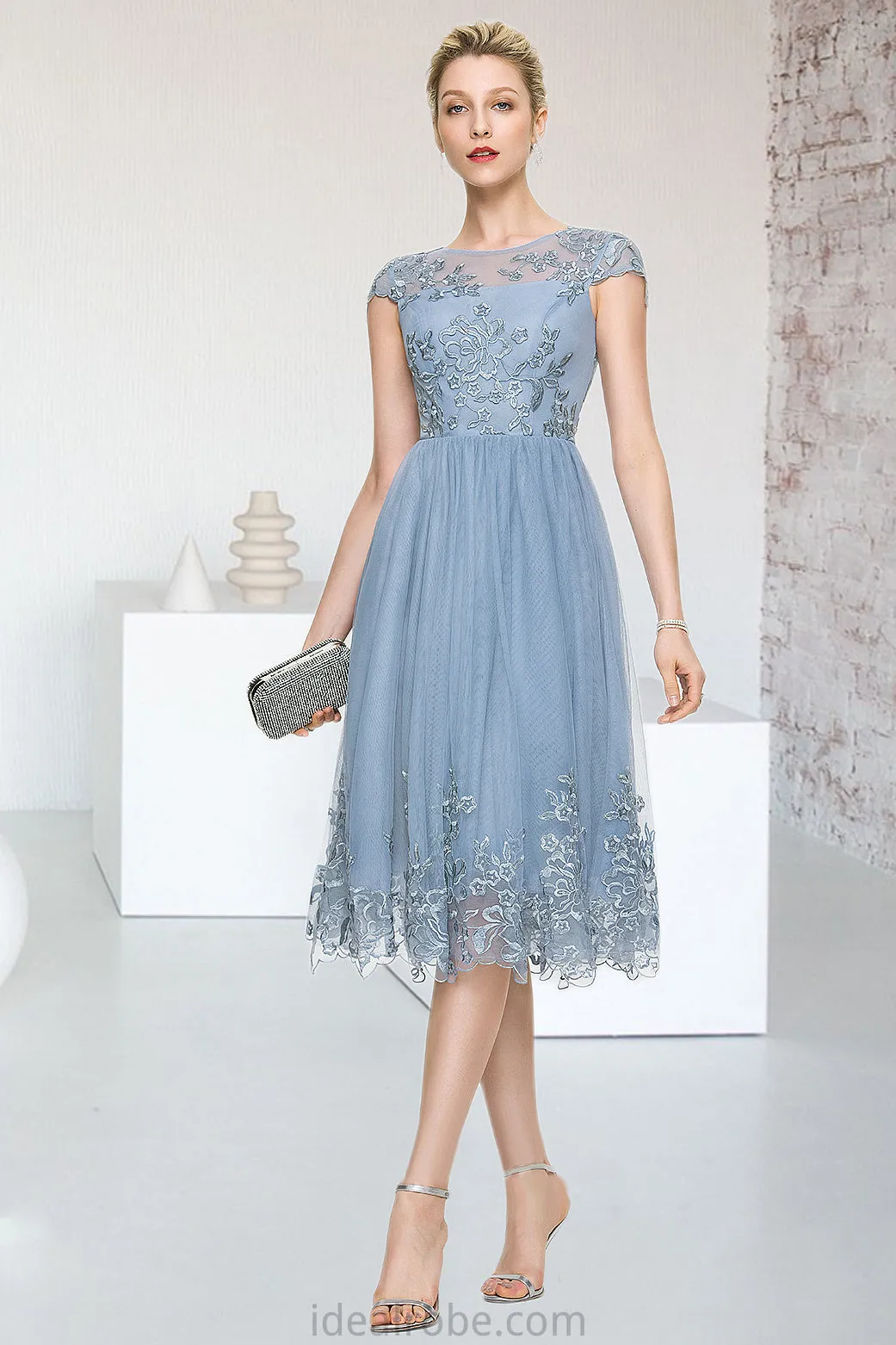 Paisley A-line Scoop Knee-Length Lace Tulle Homecoming Dress With Sequins STKP0020579