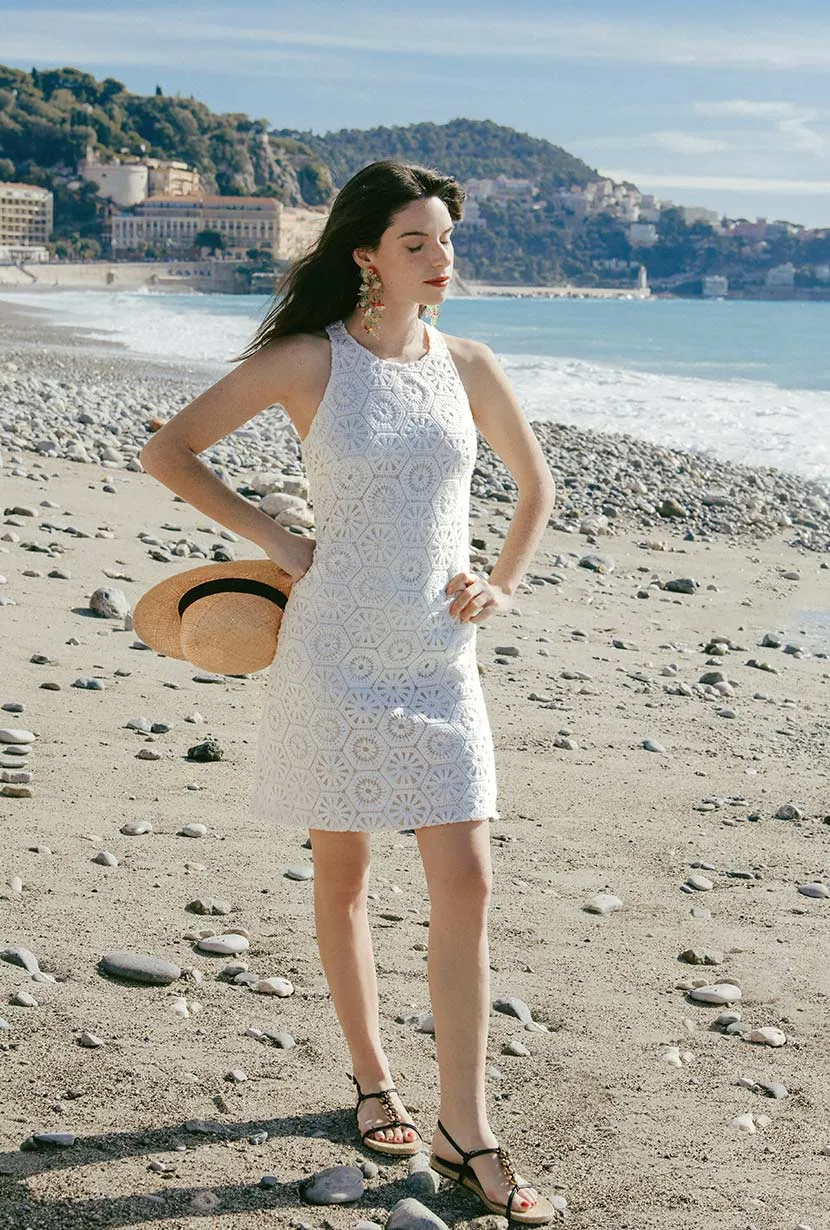 Renee Knit Dress - White Eyelet