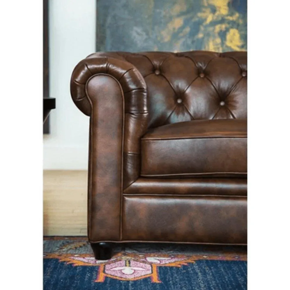 Rolled Arm Back Tufted Chesterfield Sofa in Leatherette