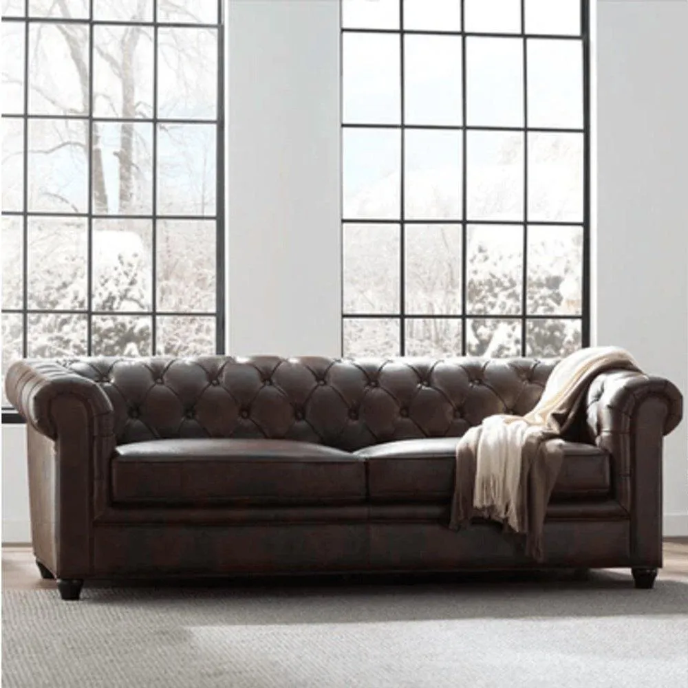 Rolled Arm Back Tufted Chesterfield Sofa in Leatherette