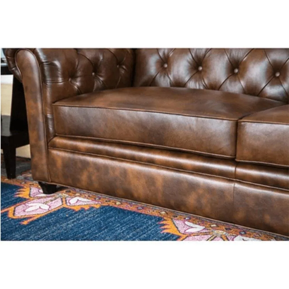 Rolled Arm Back Tufted Chesterfield Sofa in Leatherette