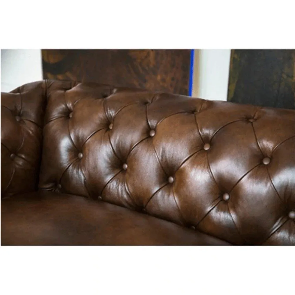 Rolled Arm Back Tufted Chesterfield Sofa in Leatherette