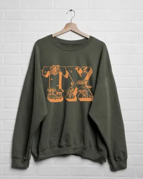 Texas Mushrooms Military Green Thrifted Sweatshirt